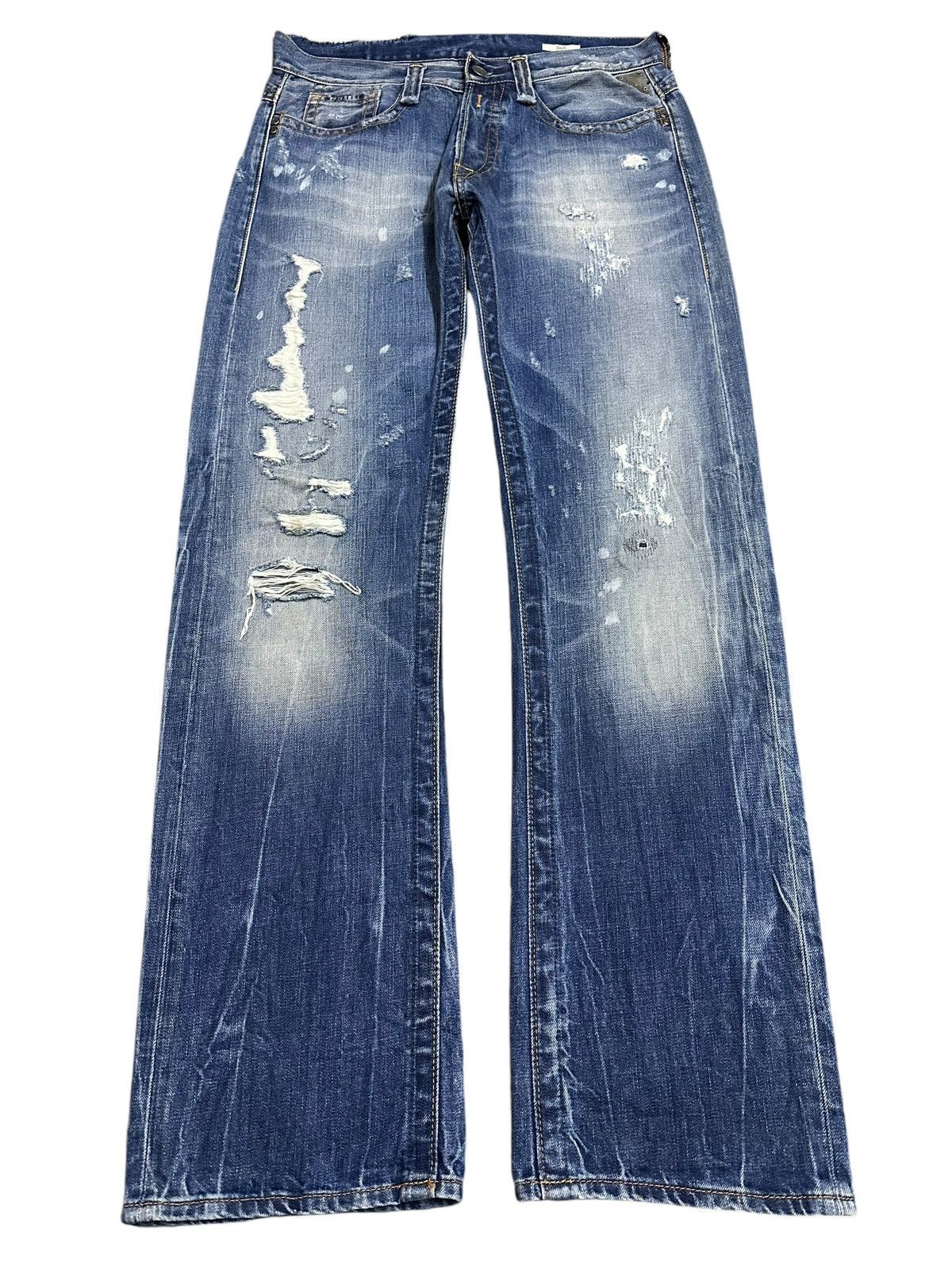 Designer Vintage Replay Blue Wash Style Distressed Loose Jeans Size US 33 - 1 Thumbnail