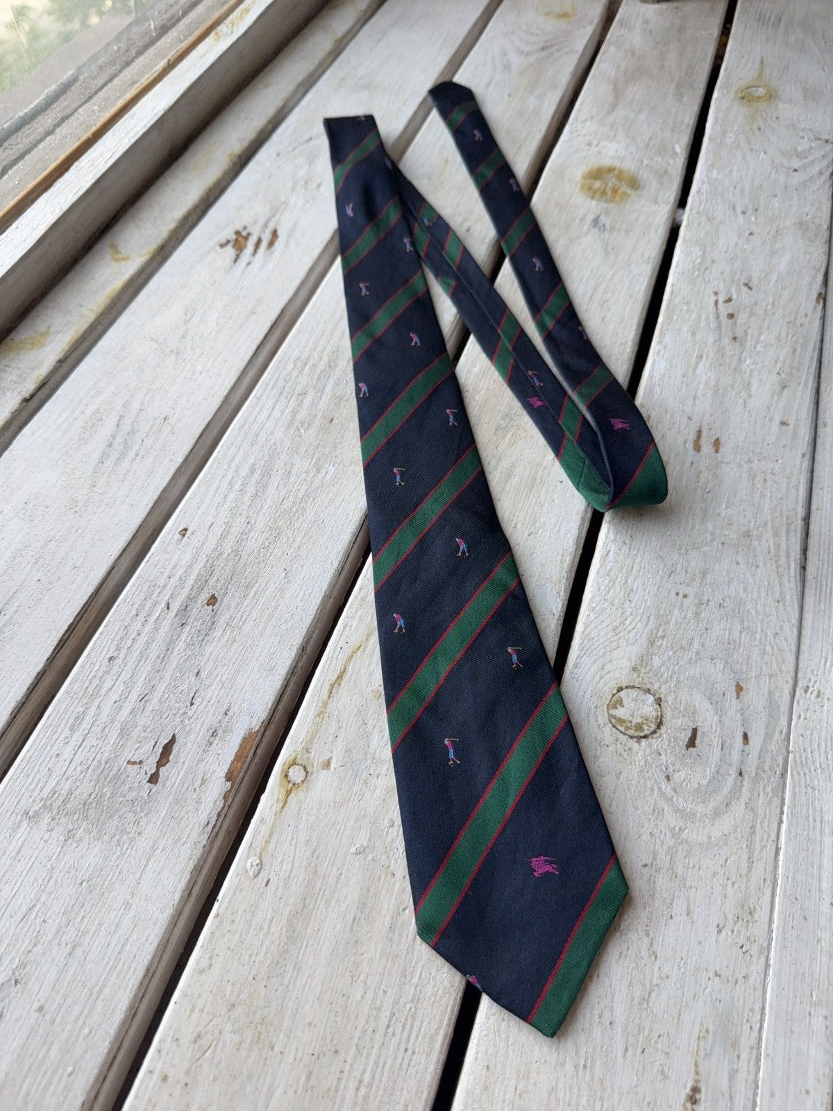 Burberry × Designer × Vintage Burberrys England Golf Motif Silk Tie Stripe VNTG Size ONE SIZE - 1 Thumbnail