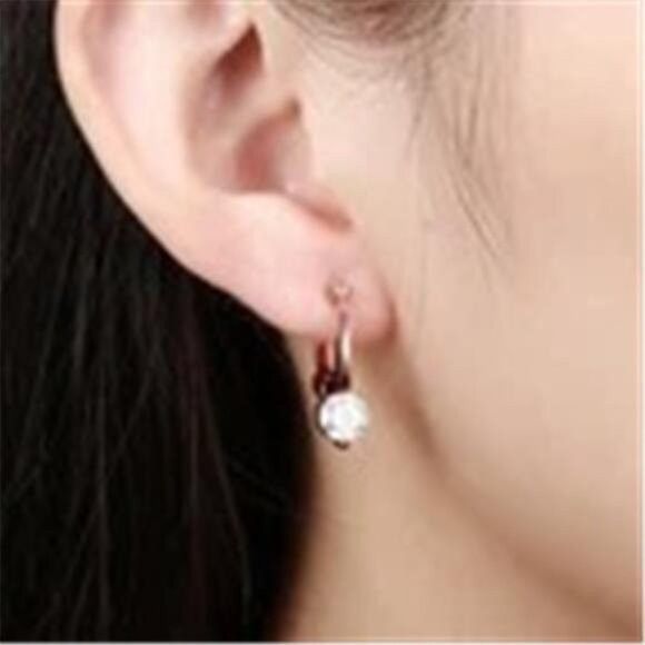 Other Rose Gold Plated Hoop Huggie w/AAA Zirconia & Latch Back Size ONE SIZE - 7 Thumbnail