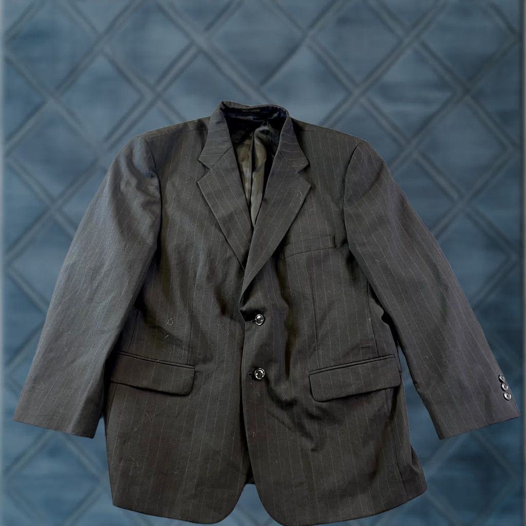 Vintage Towncraft Blazer Coat Men's 54 Black Striped Wool Suit Jacket Formal Business Size 54R - 1 Thumbnail