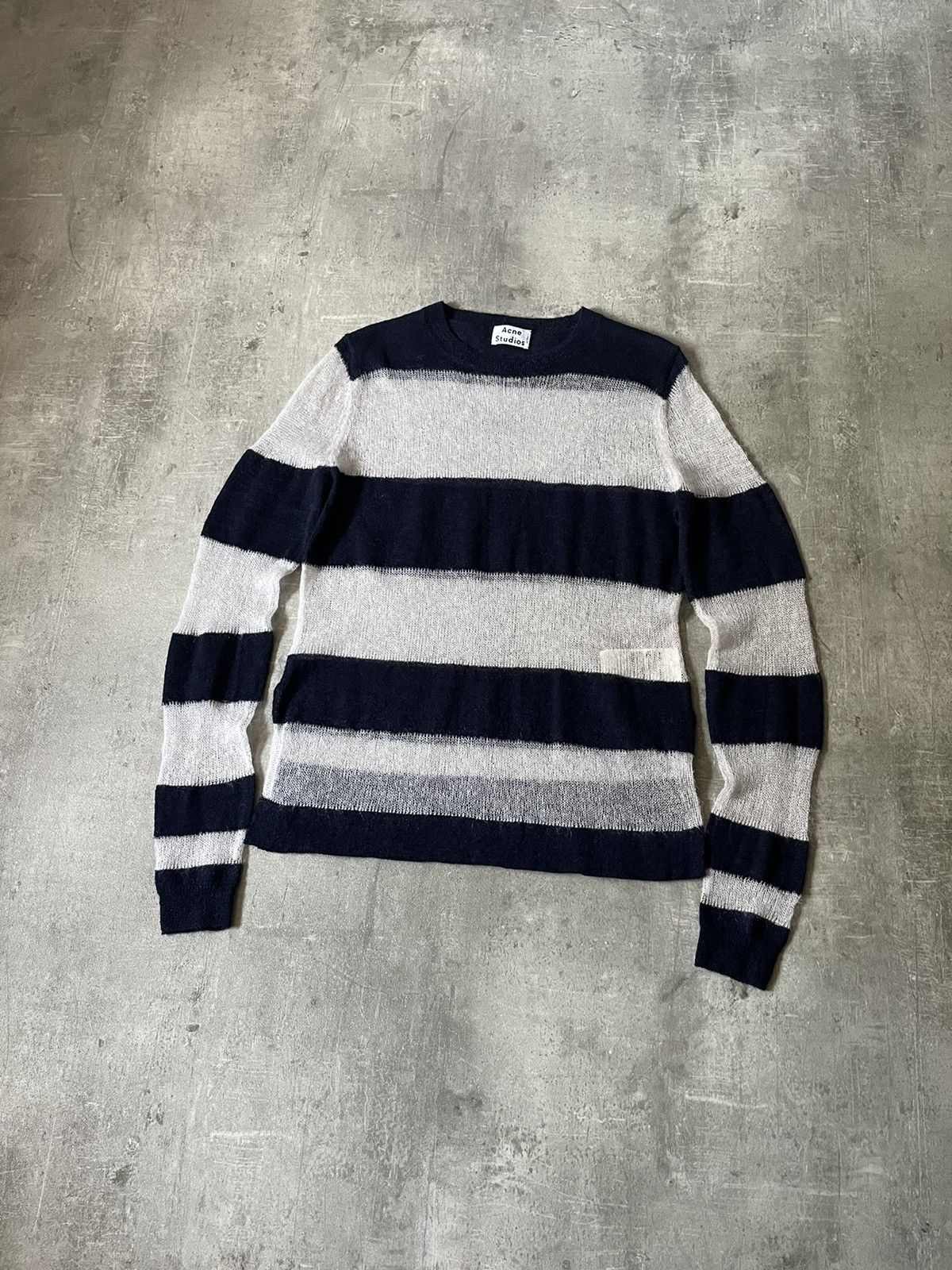 image of Acne Studios Octave Kid Mohair Light Sweater in Navy White (Size Medium)