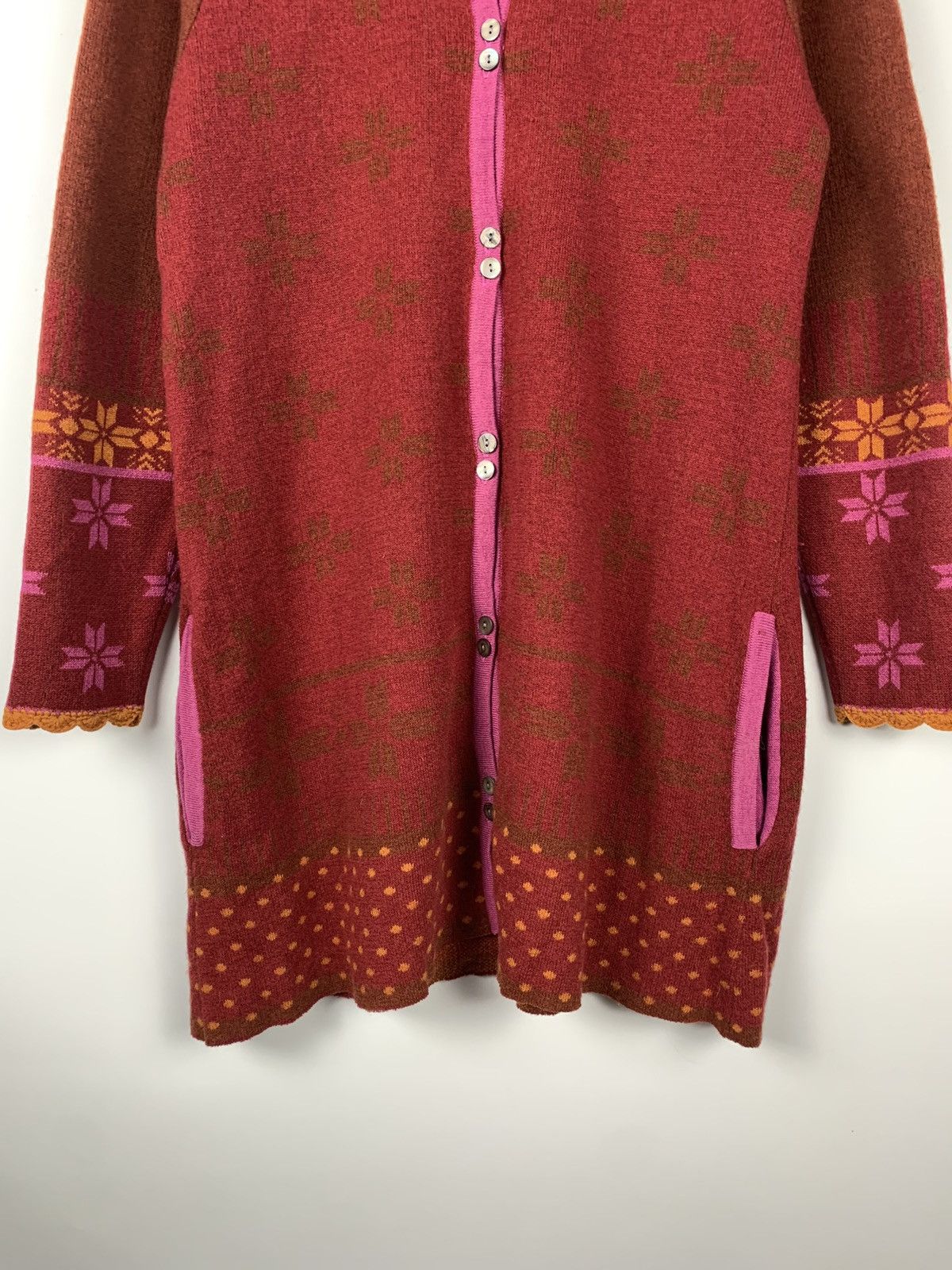 Gudrun Sjoden Gudrun Sjoden Winter Pattern Wool Long Cardigan Sweater Red Size M / US 6-8 / IT 42-44 - 3 Thumbnail