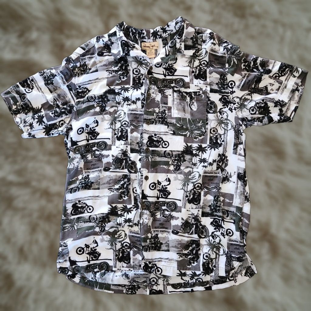 Panama Jack Panama Jack Shirt Mens XL White Black Short Sleeve Button-Up Hawaiian Motorcycle Beach Hawiian Bike Shirt Size US L / EU 52-54 / 3 - 1 Thumbnail