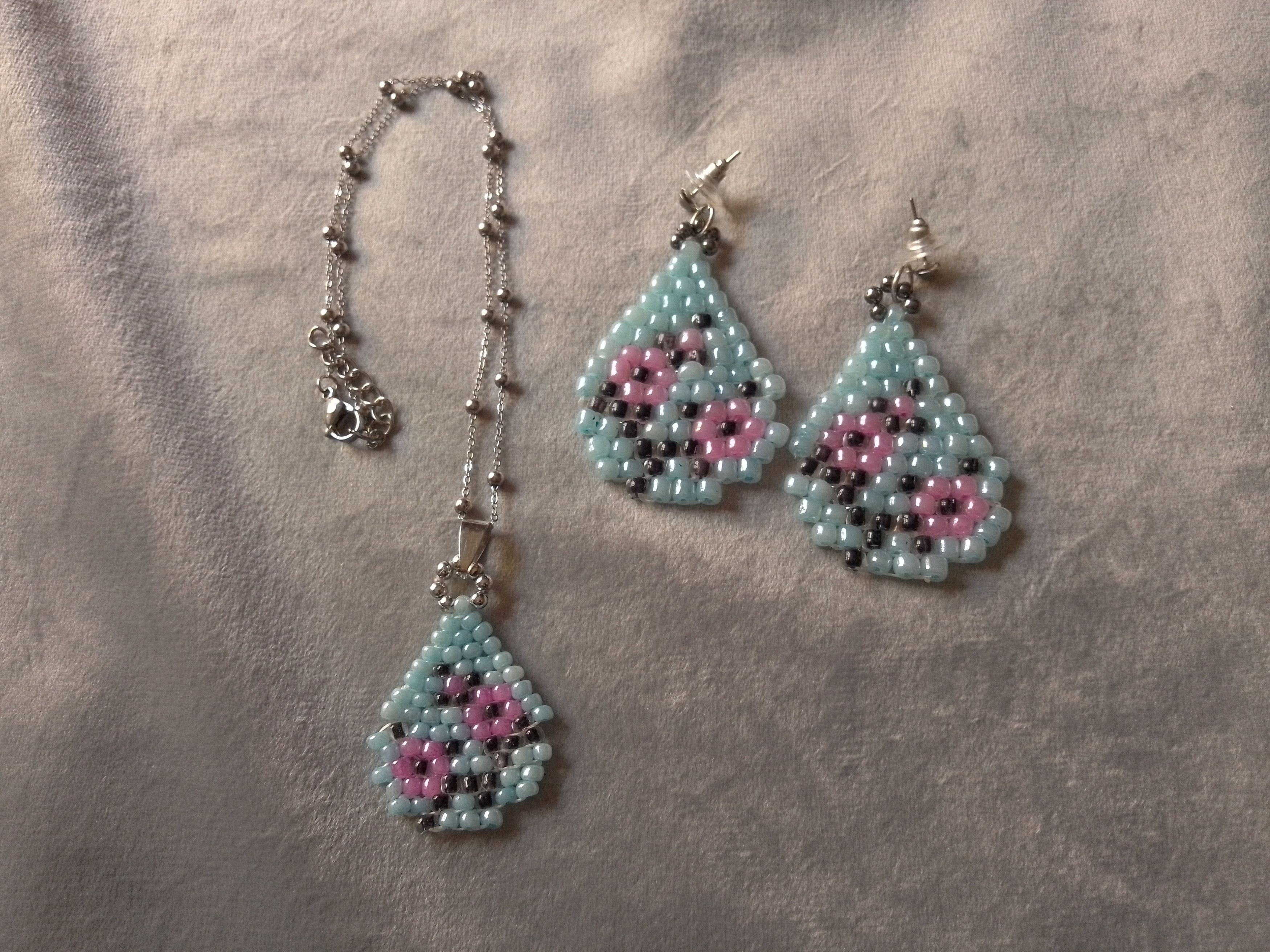 Handmade Necklace Pendant Earrings Teardrop Japanese Flower Pattern Size ONE SIZE - 8 Thumbnail