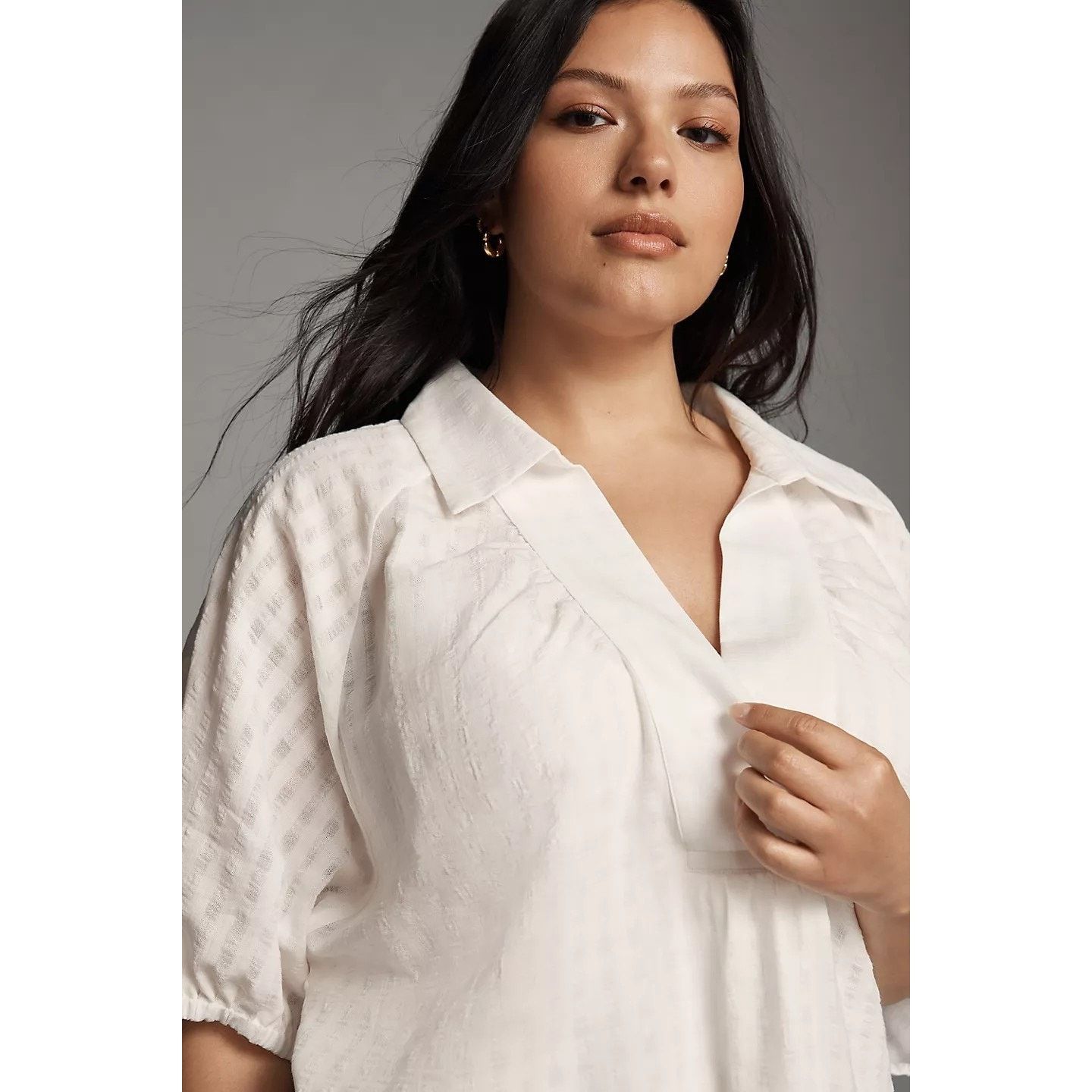 Anthropologie By Anthropologie V-Neck Tiered-Sleeve Tunic Dress White 2023 Size M / US 6-8 / IT 42-44 - 2 Thumbnail