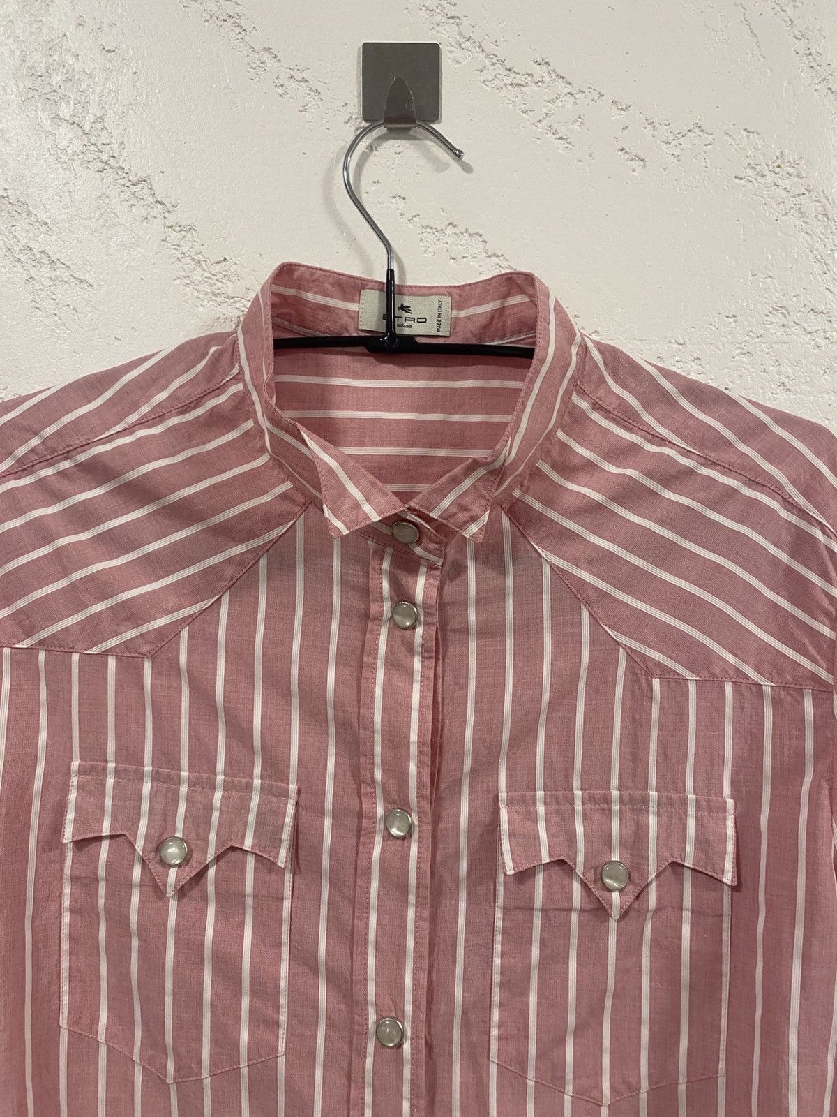 Etro Etro Pink Button Shirt White Stripes Western Style Size: 44 Size M / US 6-8 / IT 42-44 - 4 Thumbnail