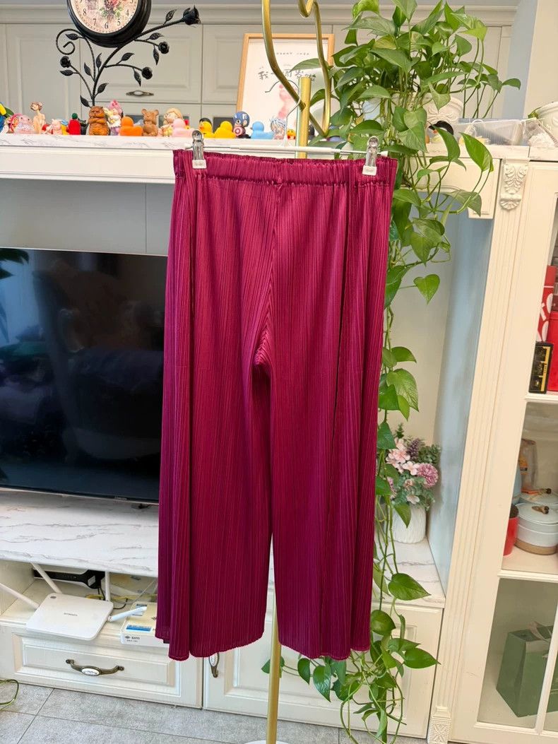 Issey Miyake Issey Miyake size:3 Purple pleated straight-leg wide-leg p Size 31" - 5 Thumbnail