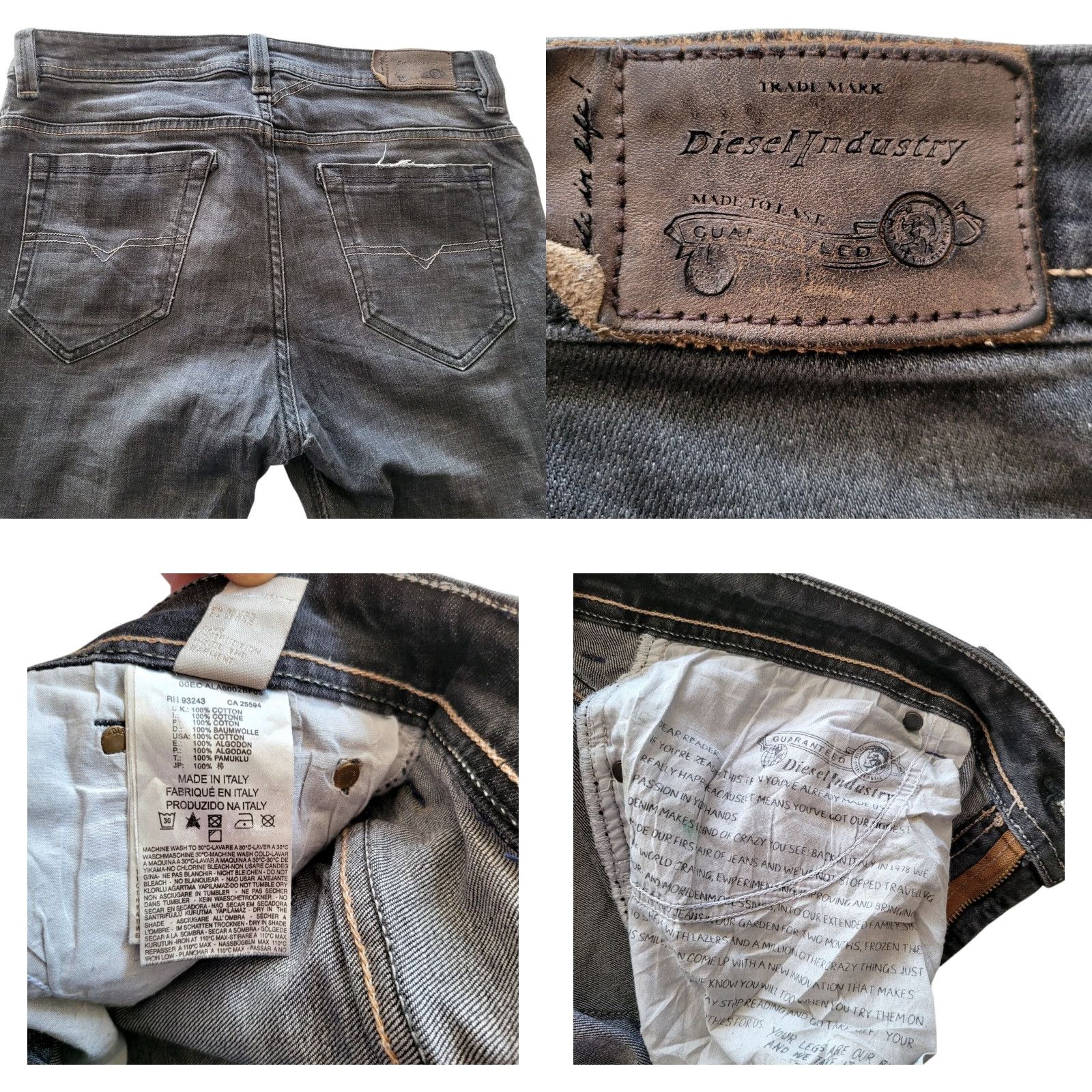 Diesel Diesel Industry Jeans – W34 – Grey – Regular Denim Jeans – 34 in Waist – Dark Wash – Men Size US 34 / EU 50 - 8 Thumbnail
