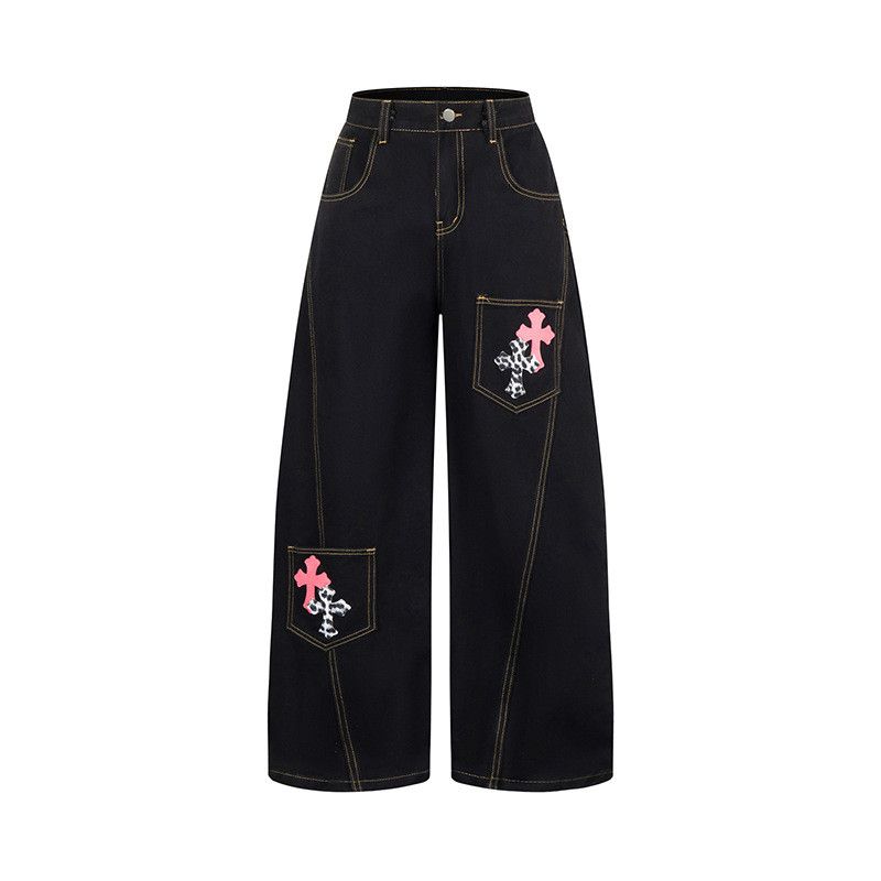 Jean Men's American Retro Cross-Embroidered Curved-Leg Jeans Size US 32 / EU 48 - 1 Thumbnail