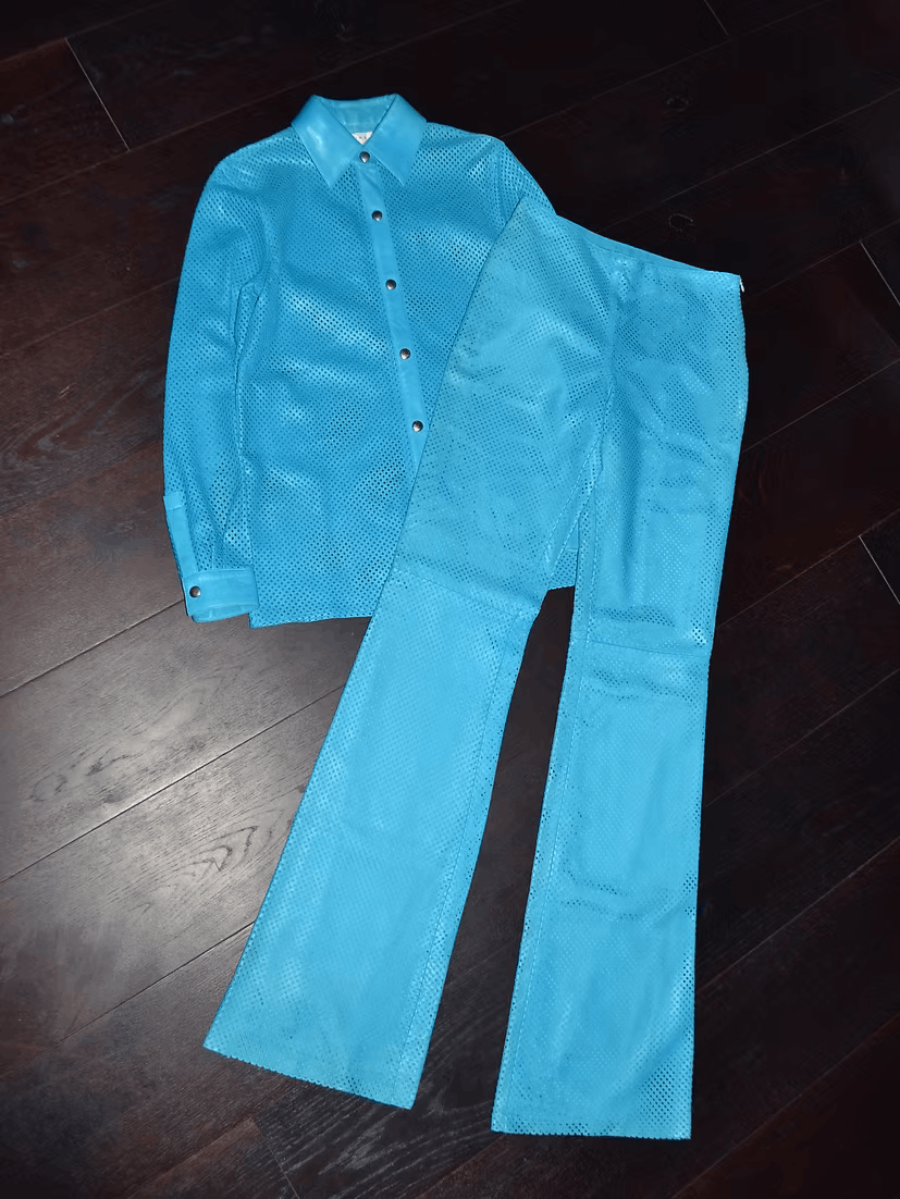 Celine SS2000 by Michael Kors Lambskin Perforated Shirt + Pant Set Size XS / US 0-2 / IT 36-38 - 1 Thumbnail