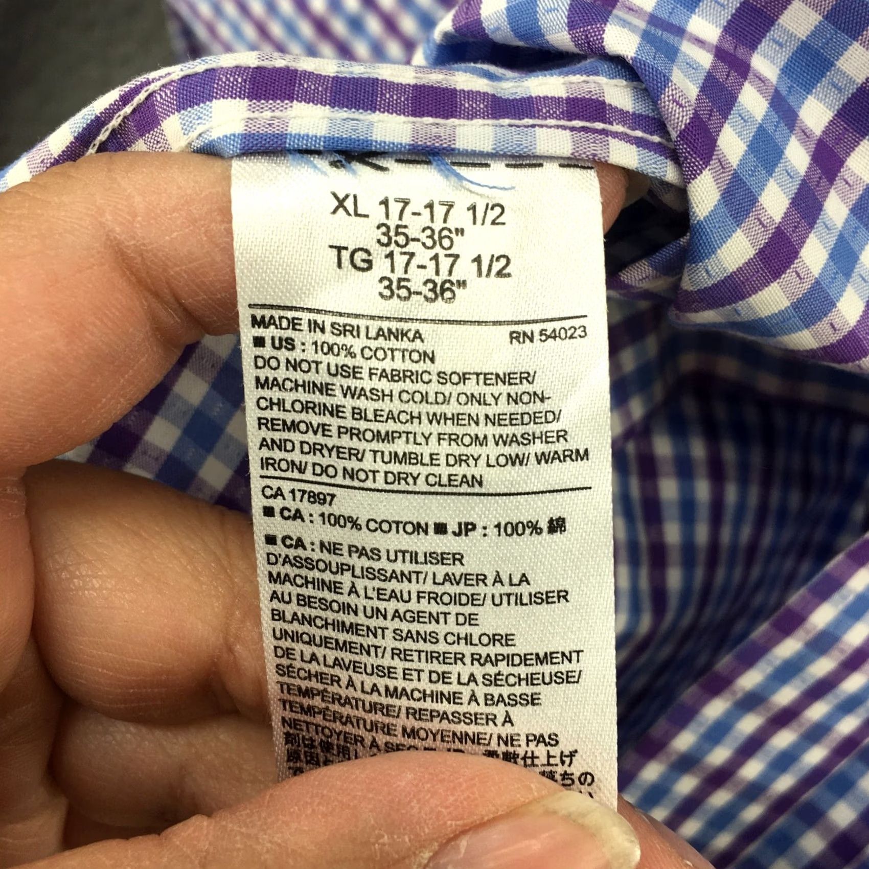 Banana Republic Banana Republic Button-Up Dress Shirt Mens XL Purple Check Collared Long Sleeve Slim Non-Iron Regular Fit Size 46R - 7 Thumbnail