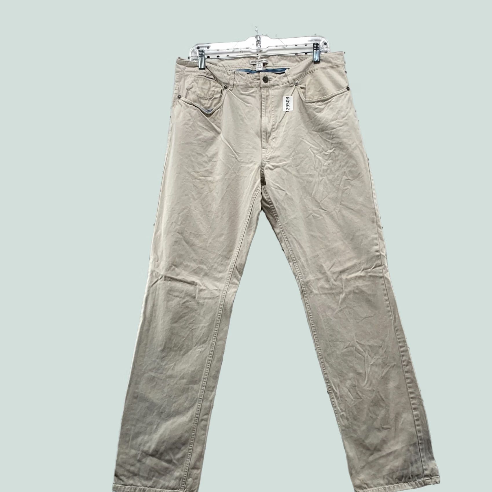 Peter Millar Peter Millar Chino Pants Men 35x33 Beige Micro Striped Flat Front Pima Cotton Size US 35 - 1 Thumbnail