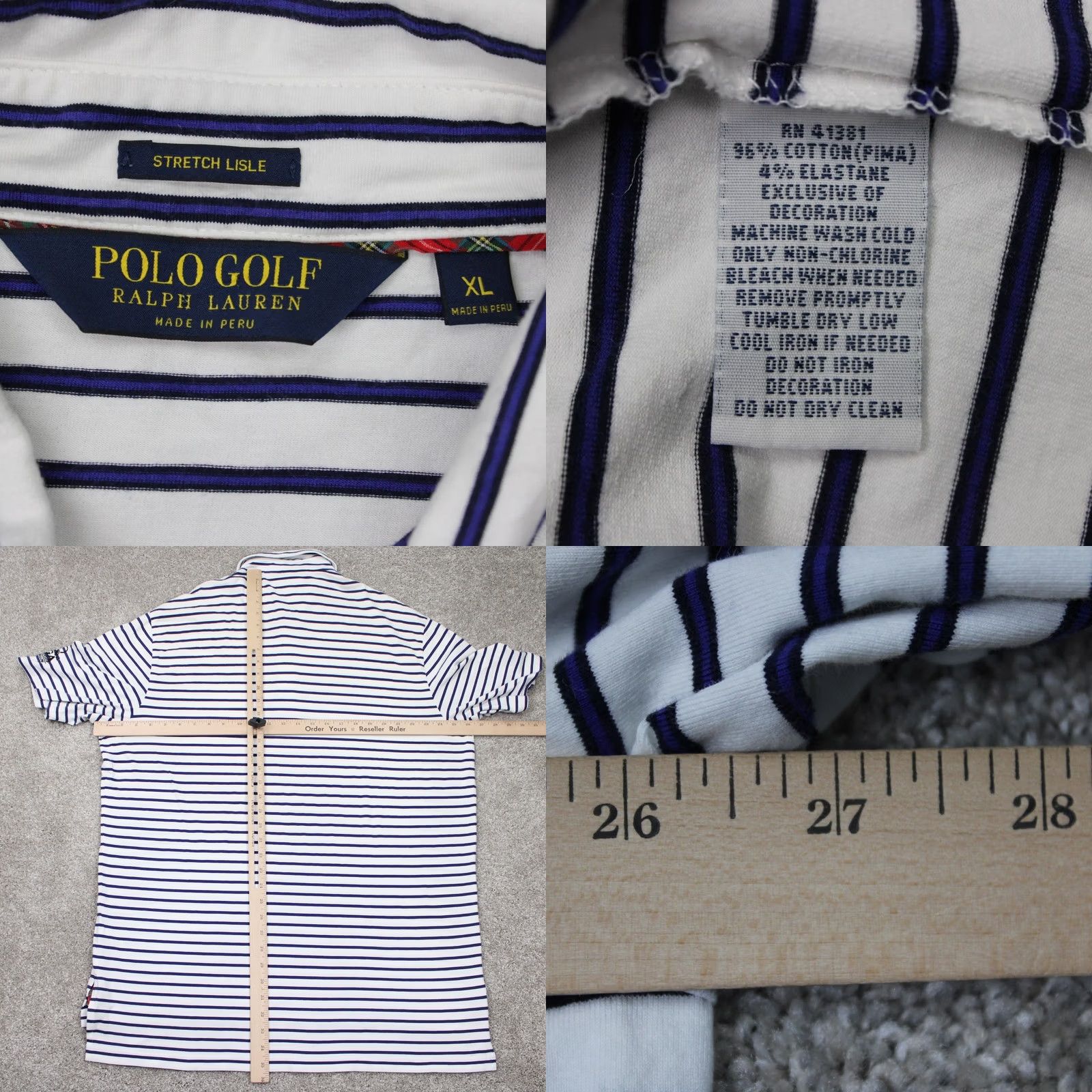 Ralph Lauren Polo Golf Ralph Lauren Polo Shirt Mens XL Blue/White Stretch Lisle PGA Quail Hollow Logo Left Sleeve Size US XL / EU 56 / 4 - 8 Thumbnail