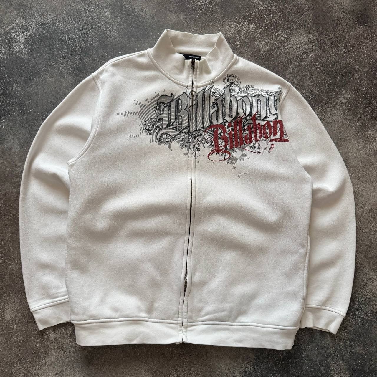 Pre-owned Billabong Y2k  Vintage Surf Style Big Logo Zip Sweatshirt In White
