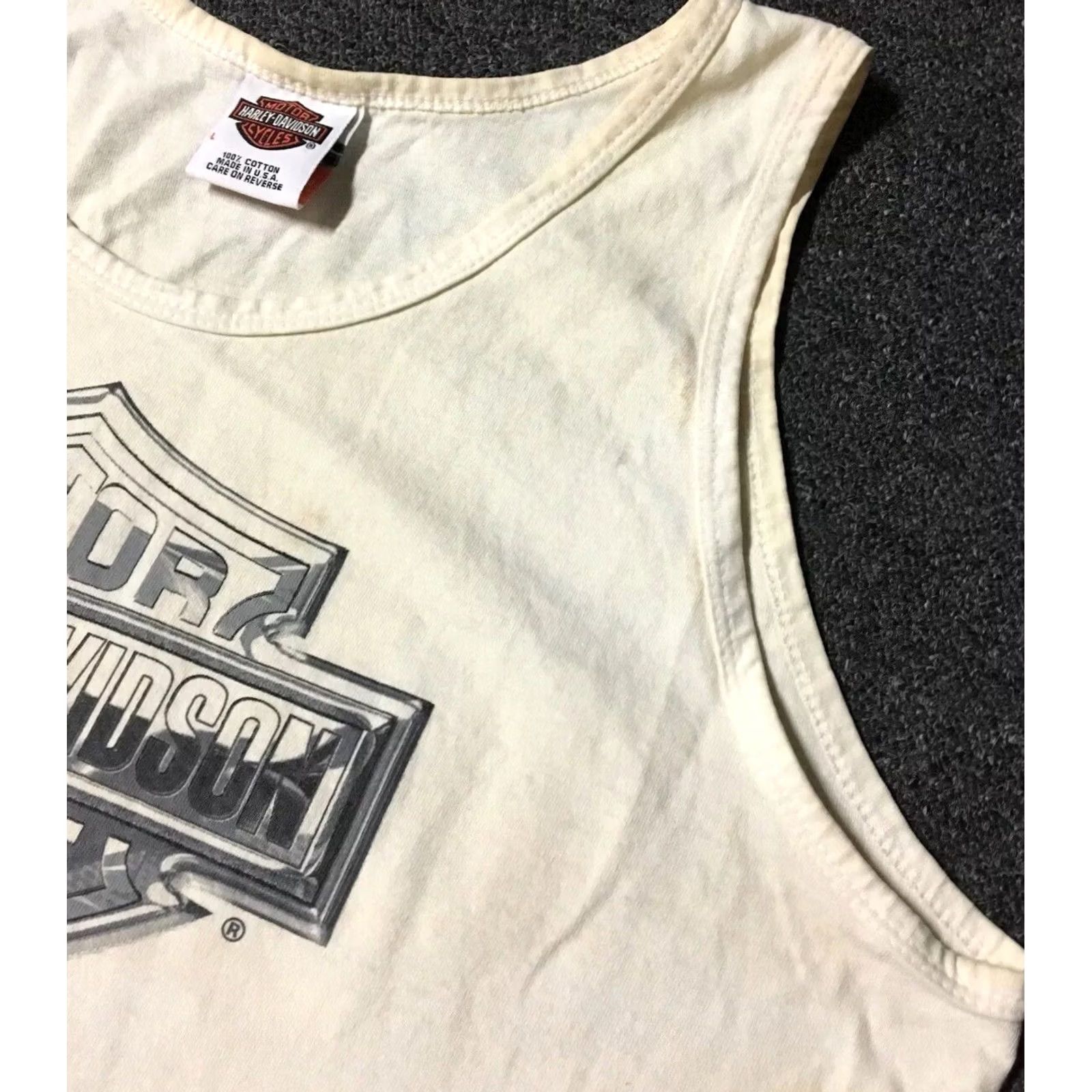 Harley Davidson VINTAGE Harley-Davidson Tank Top Shirt Large White 90s Grunge USA Mens Shirt Tan? Size US L / EU 52-54 / 3 - 7 Thumbnail