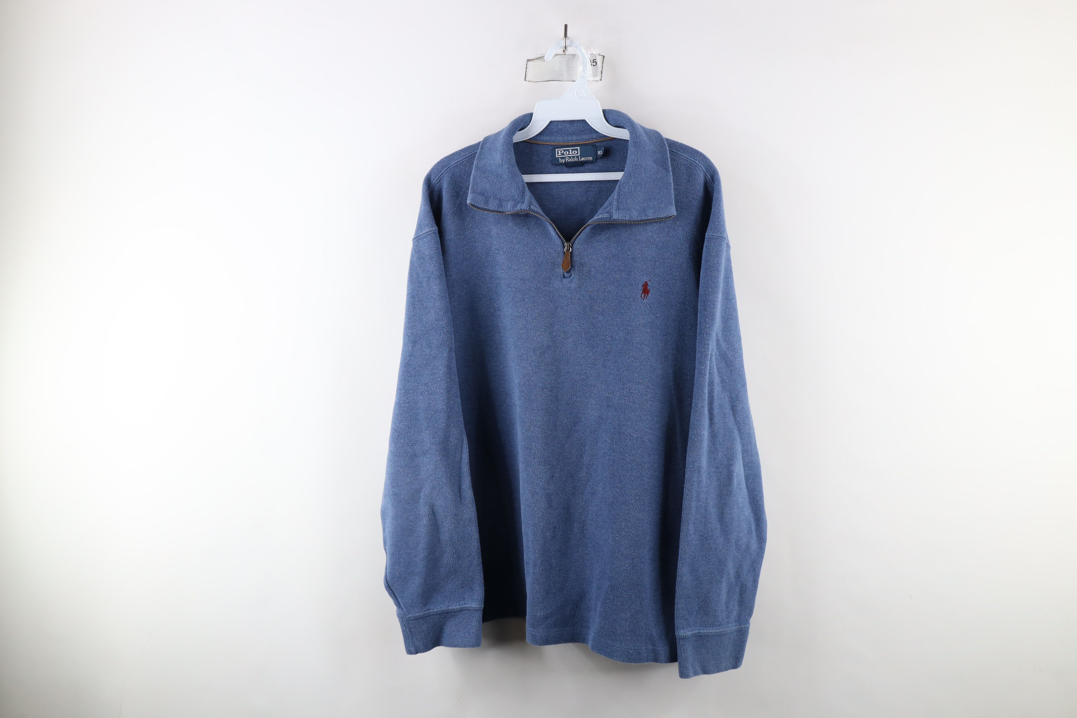 Ralph Lauren × Vintage Vintage 90s Ralph Lauren Ribbed Knit Half Zip Sweater Blue Size US XL / EU 56 / 4 - 1 Thumbnail