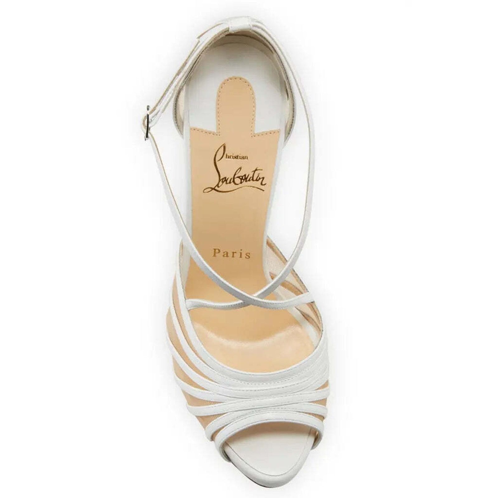 Christian Louboutin Filamenta 120 White Nude Mesh Cross Ankle Strap Heel Pump 42 Size US 12 / IT 42 - 6 Thumbnail