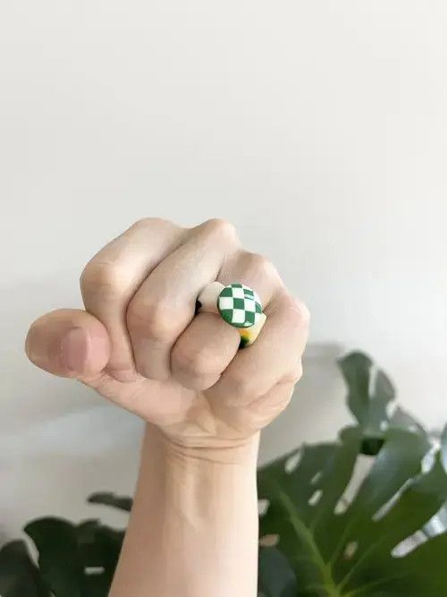 Vintage STEAL! Y2K Japan 3D checkerboard Ring Size ONE SIZE - 1 Thumbnail