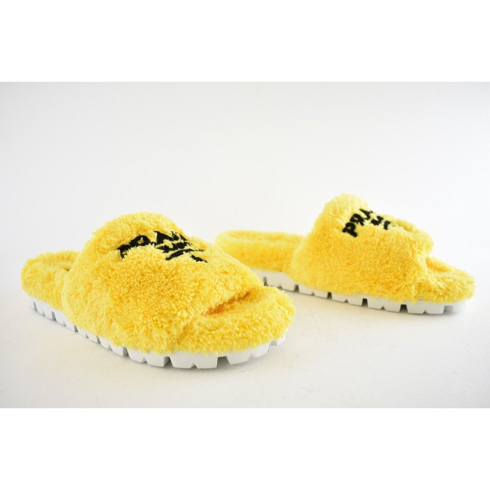 Prada Prada Yellow Terry Cloth Black Logo Slide Sandal Rubber Sole Size US 6 / IT 36 - 4 Thumbnail