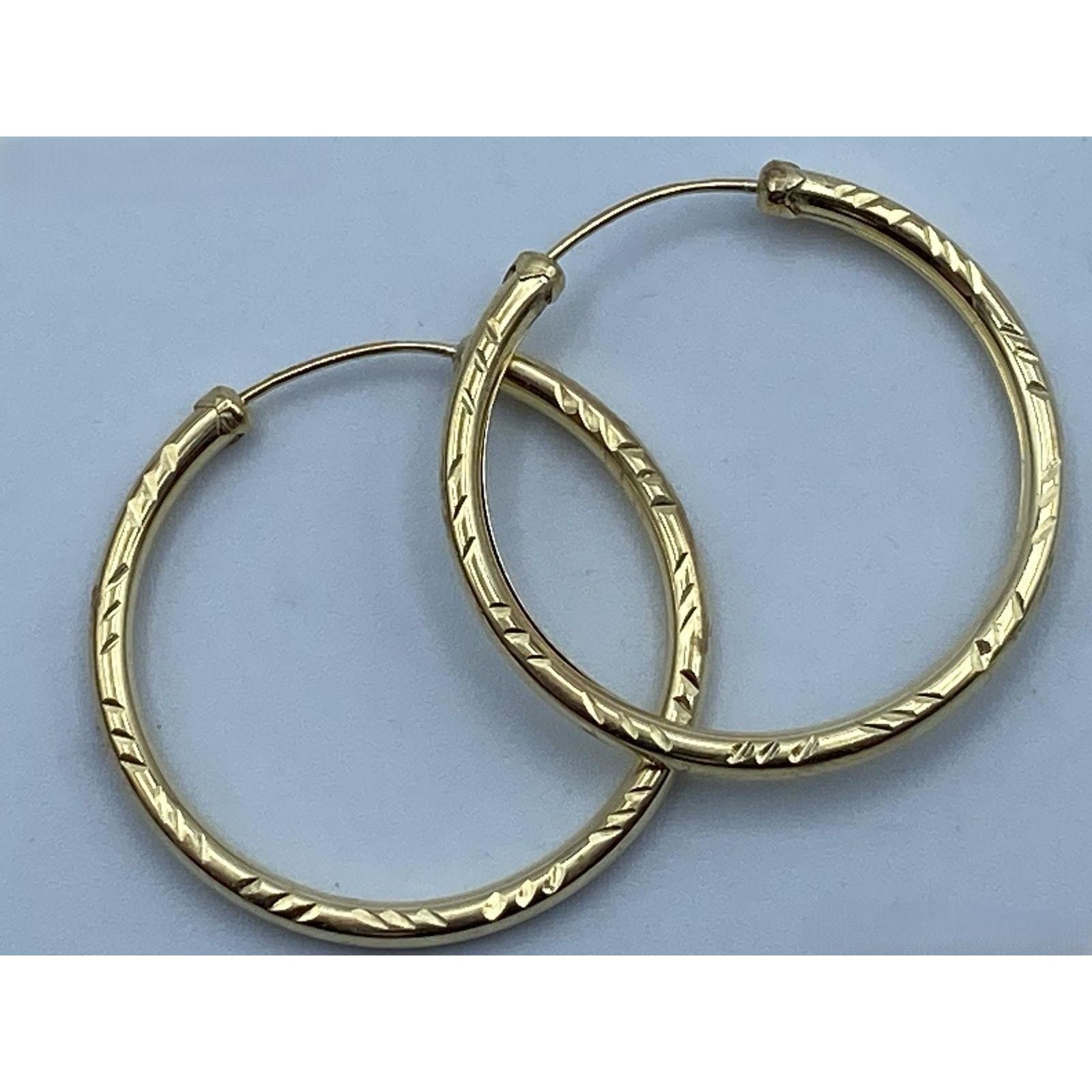 Vintage 18K Yellow Gold Large Diamond Cut Tube Capped Hoop Earrings Size ONE SIZE - 1 Thumbnail