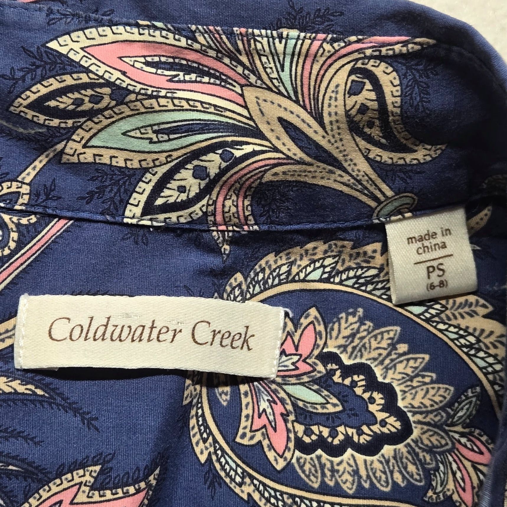 Coldwater Creek Coldwater Creek Shirt Women PS Blue Paisley Button-Up 3/4 Sleeve Petite Adult Womens Size S / US 4 / IT 40 - 3 Thumbnail