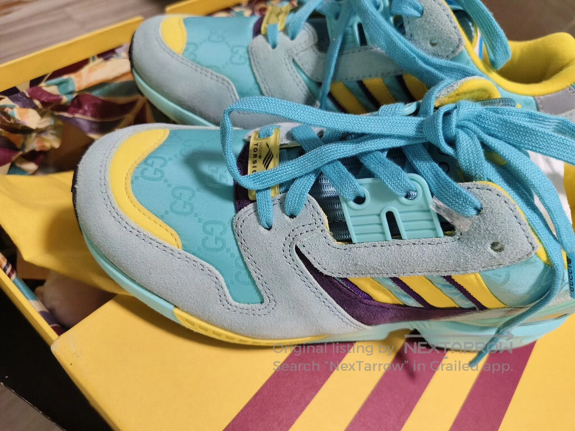Gucci Gucci x Adidas Blue Yellow Women's Sneakers. Size US 5 / IT 35 - 5 Thumbnail