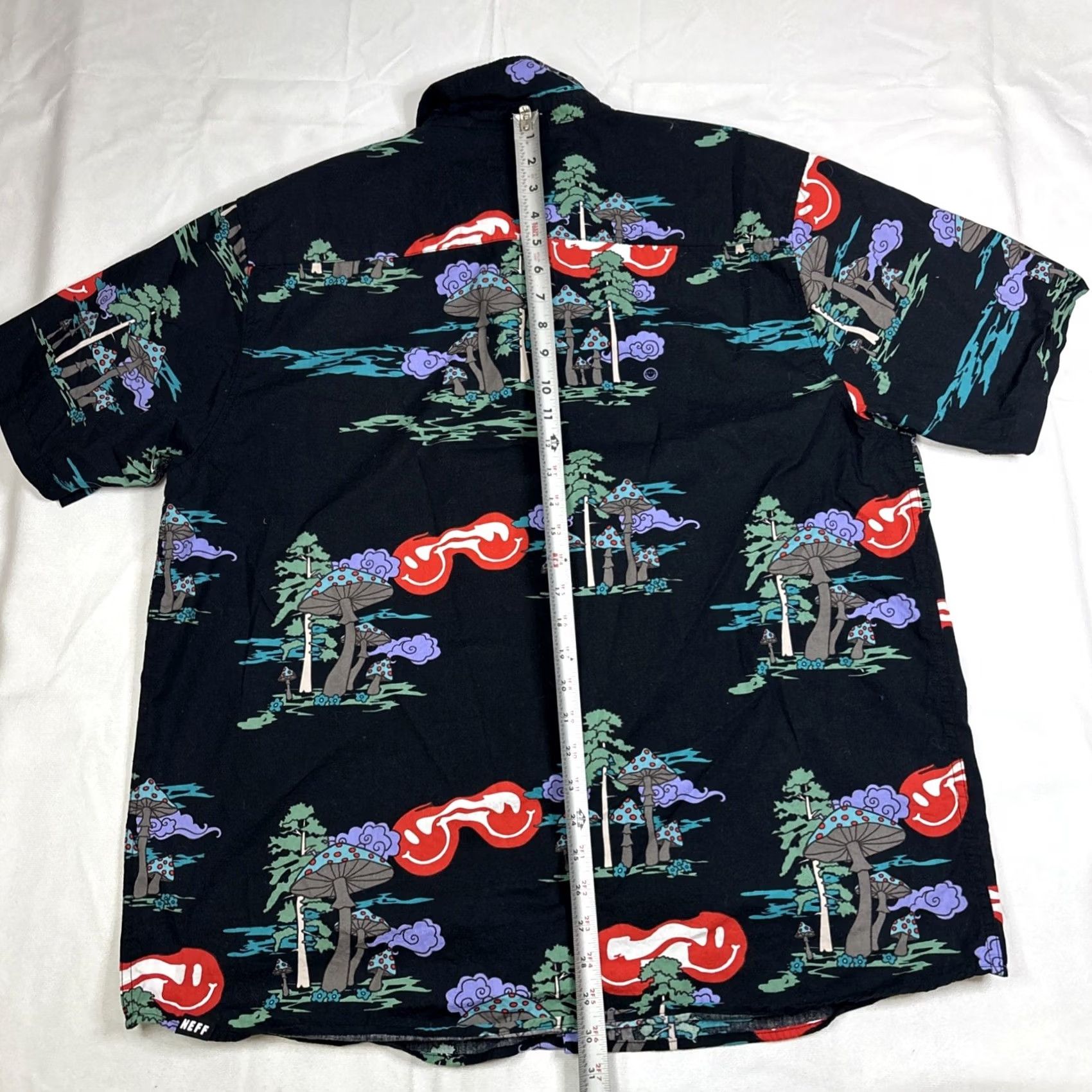 Vintage Neff Psychedelic Mushroom Forest Shirt Mens XXL Black Button Smiley Face Skater Shirt Size US XXL / EU 58 / 5 - 7 Thumbnail