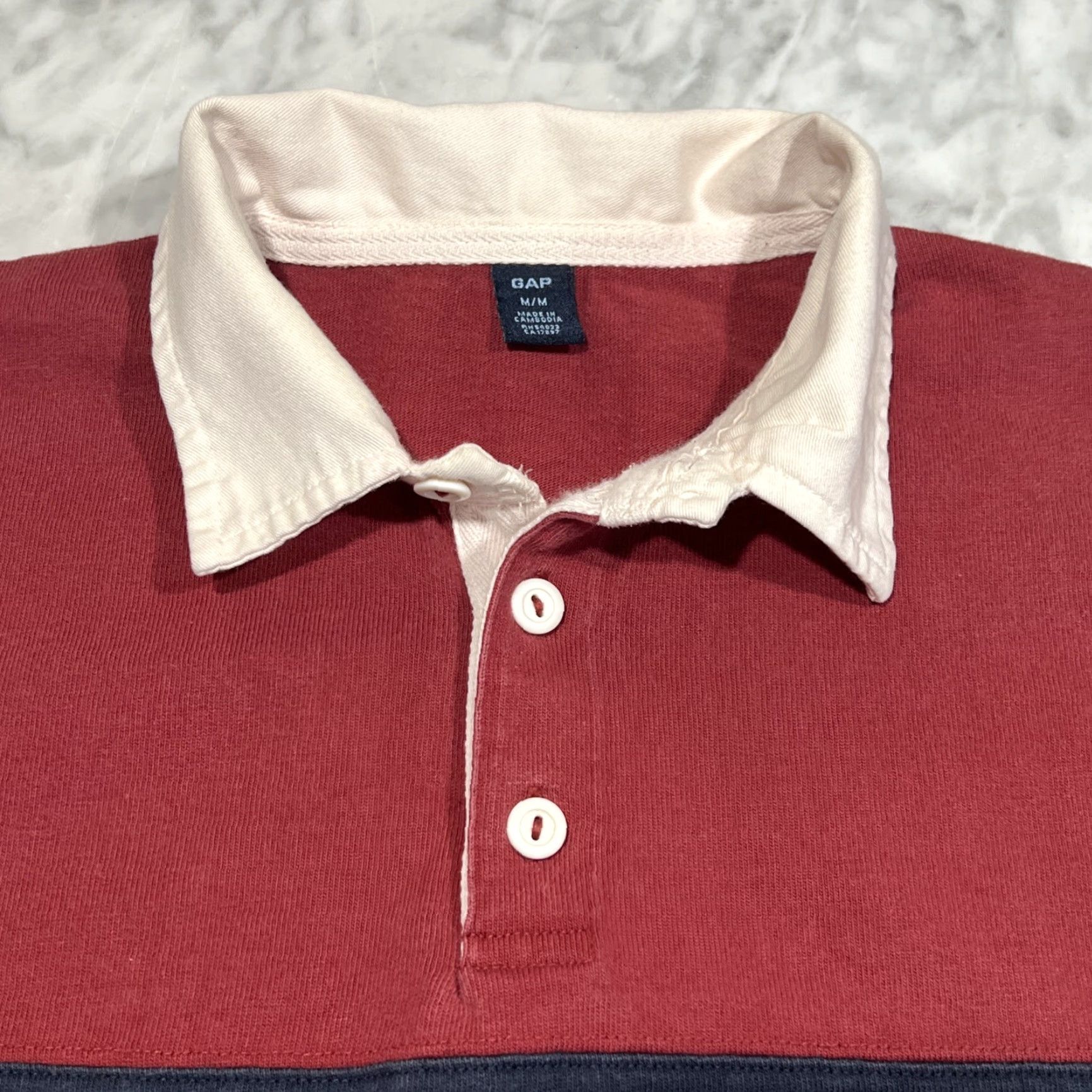 Gap VINTAGE GAP Rugby Shirt Men M Burgundy Navy Stripe Y2K Collar Cotton Size US M / EU 48-50 / 2 - 3 Thumbnail
