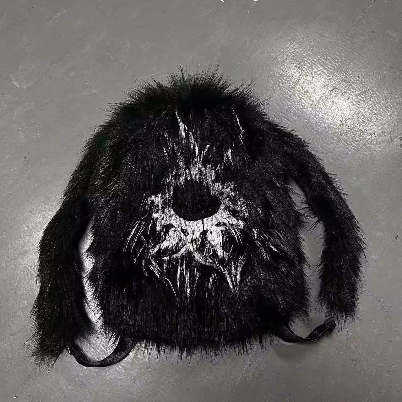Japanese Brand Unisex Print Fluffy Black Fur Backpack Size ONE SIZE - 4 Thumbnail