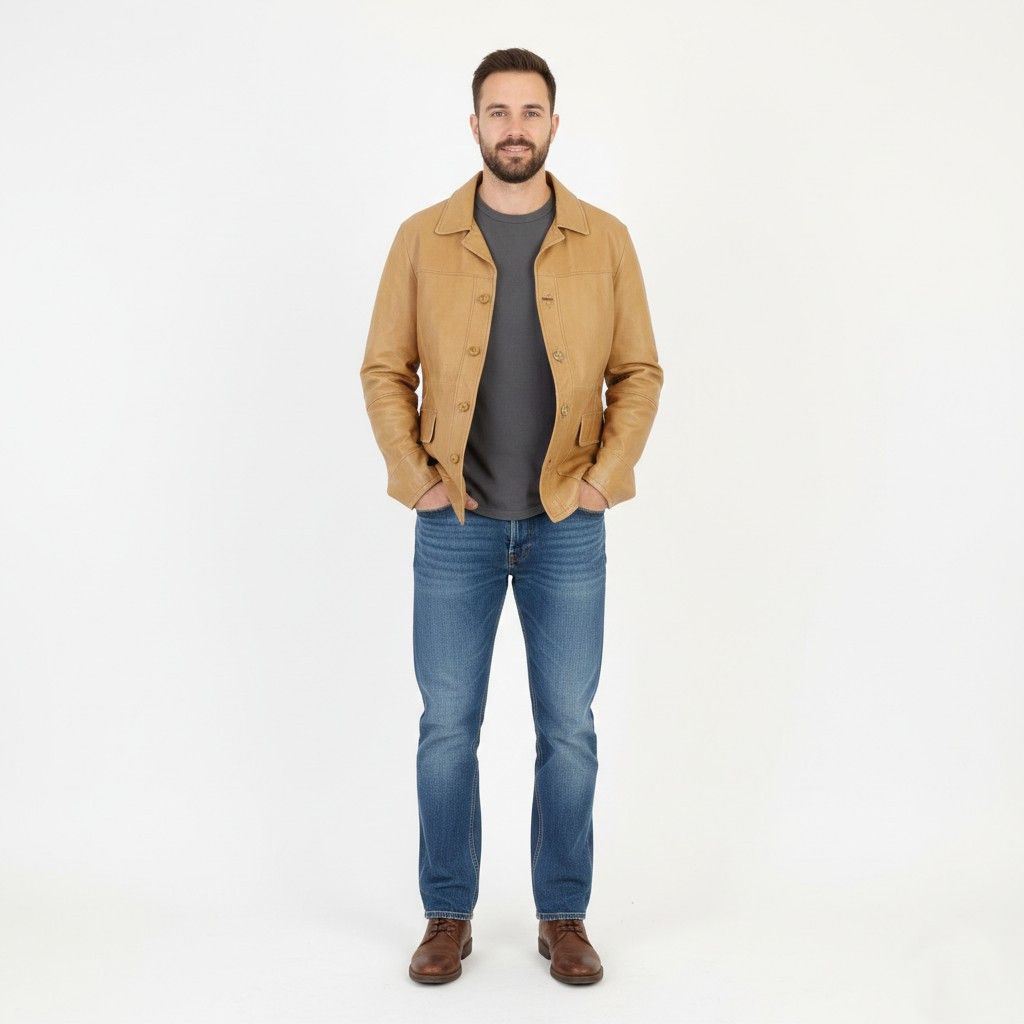 Vintage Lavorazione Artigiana Men L (M) Leather Jacket Camel 0766 Size US L / EU 52-54 / 3 - 1 Thumbnail