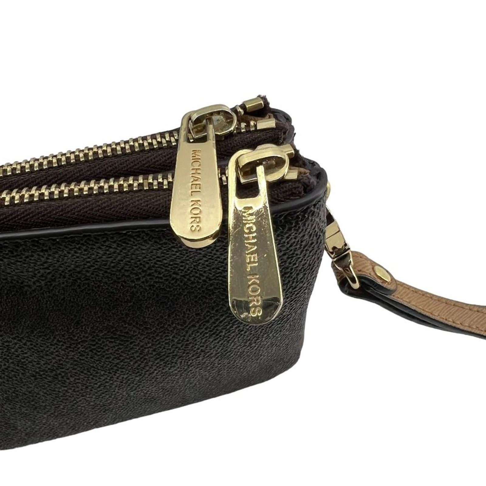 Michael Kors Michael Kors Double Zip Wristlet Leather Brown Tan Size ONE SIZE - 5 Thumbnail