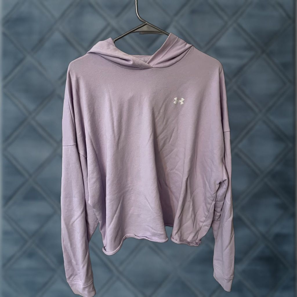 Under Armour Under Armour Fleece Hoodie Women's Medium Purple Logo Cropped Pullover Sweatshirt Size M / US 6-8 / IT 42-44 - 1 Thumbnail