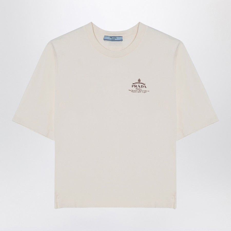 Prada o1d2blof0924 Logo T-Shirts in Ivory Size XS / US 0-2 / IT 36-38 - 1 Thumbnail