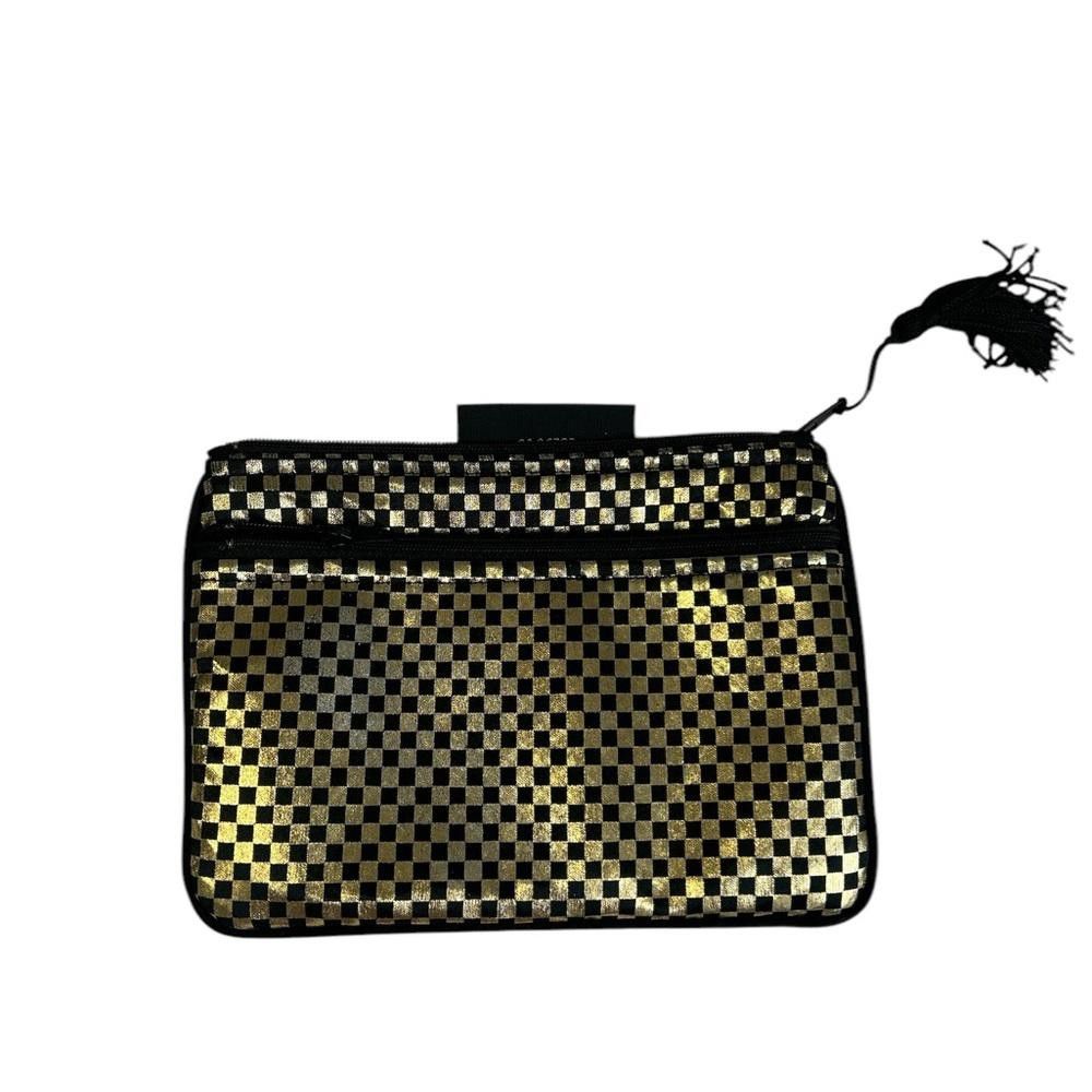 Designer Maggi B Gold and Black Checkered Clutch Size ONE SIZE - 1 Thumbnail