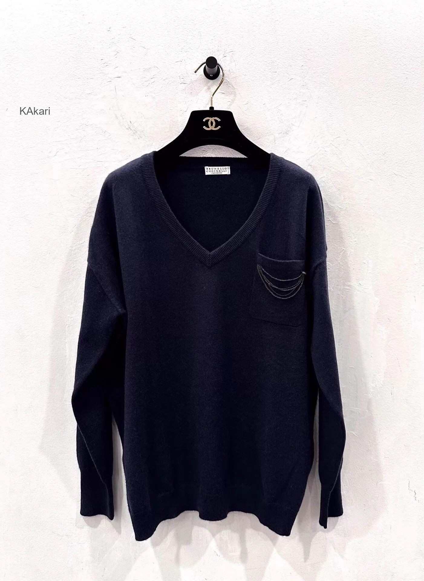 Brunello Cucinelli Black V-Neck Sweater with Front Pocket Size US XXS / EU 40 - 1 Thumbnail