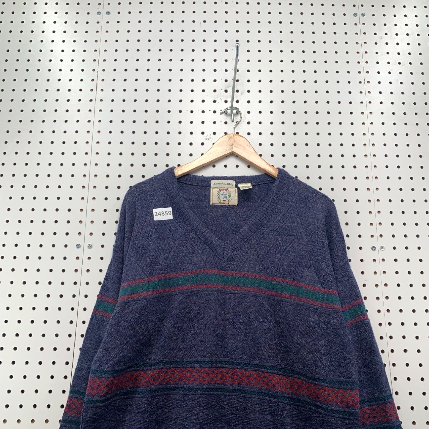 Sears VTG Sears Roebuck V-Neck Sweater Blue Wool Blend M Made in Italy 22x28.5 Striped 80s 90s Mens Sweater Size US M / EU 48-50 / 2 - 5 Thumbnail