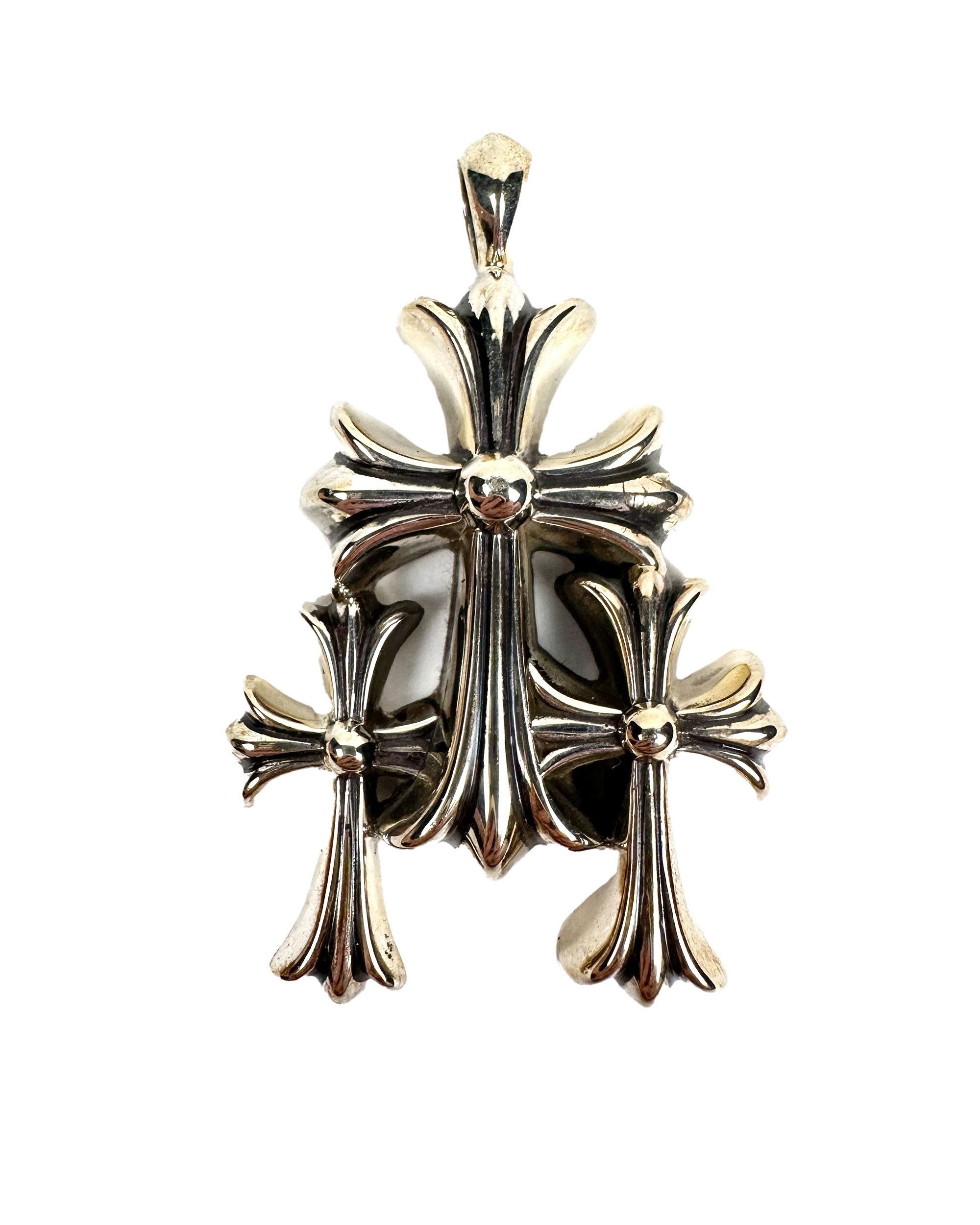 Chrome Hearts Triple Cross Pendant Sterling Silver New