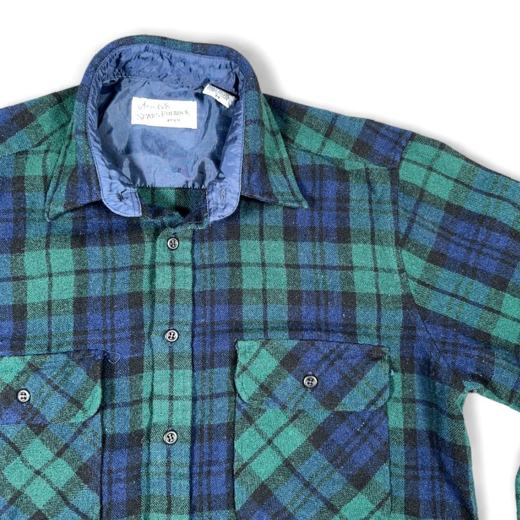 Sears VINTAGE Sears Roebuck Shirt Adult MEDIUM Blue Green Flannel Black Watch Wool 80s Size US M / EU 48-50 / 2 - 2 Thumbnail
