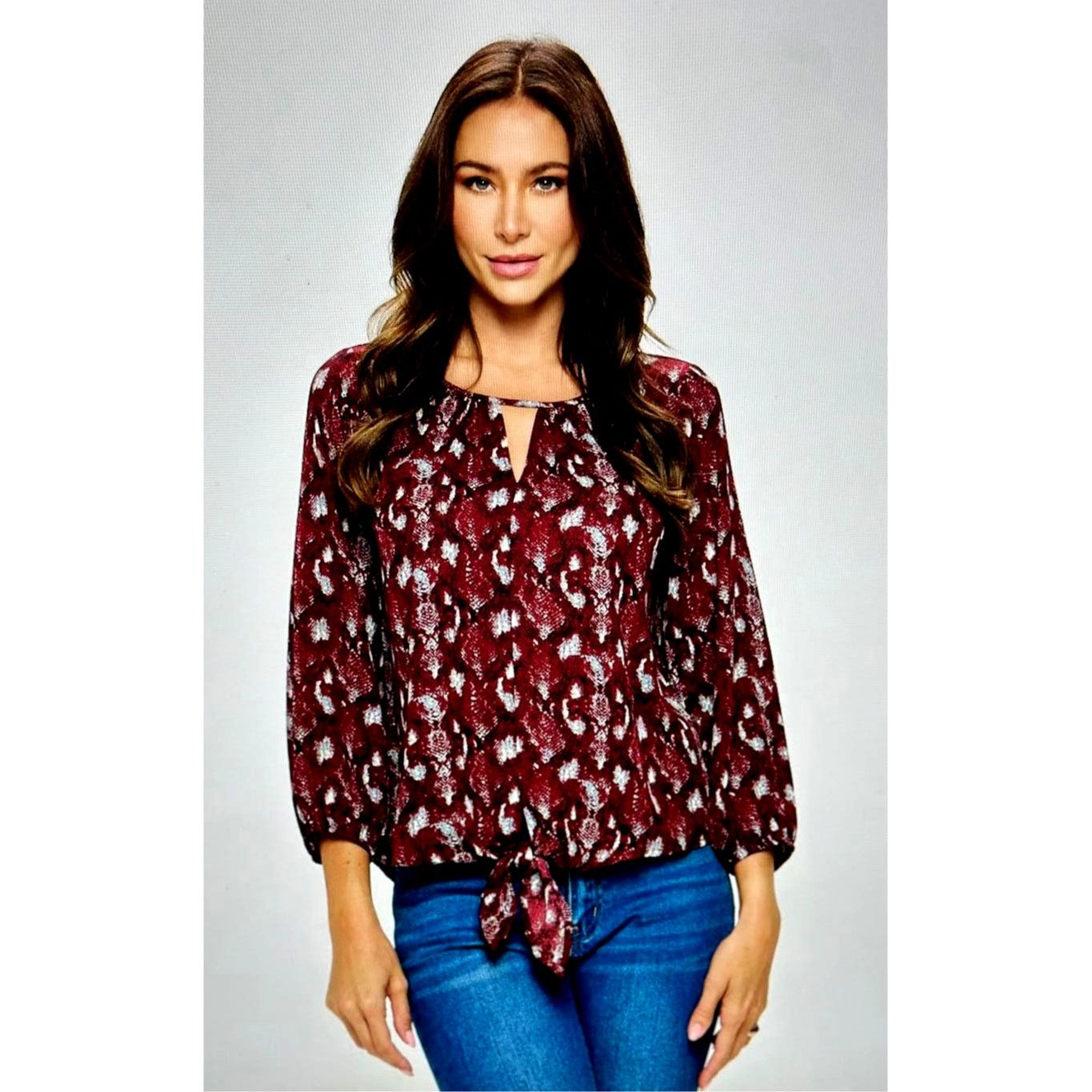 Other West Kei Veronica Tie Front Blouse Burgundy Snake size S Size S / US 4 / IT 40 - 2 Thumbnail