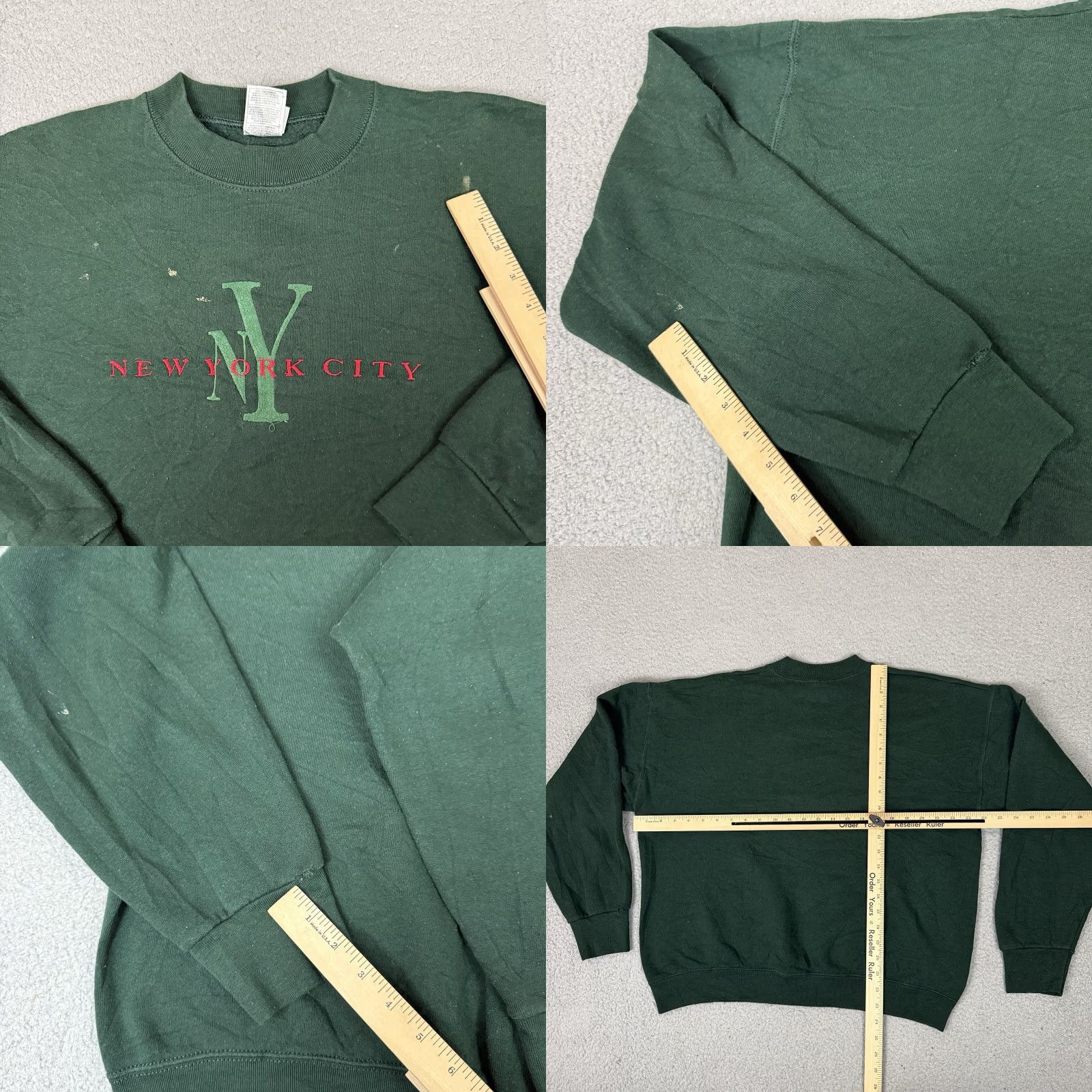 Fruit Of The Loom VINTAGE Fruit of the Loom Sweatshirt Unisex Adults L Green Embroidered NYC 80s 90s USA Size US L / EU 52-54 / 3 - 8 Thumbnail