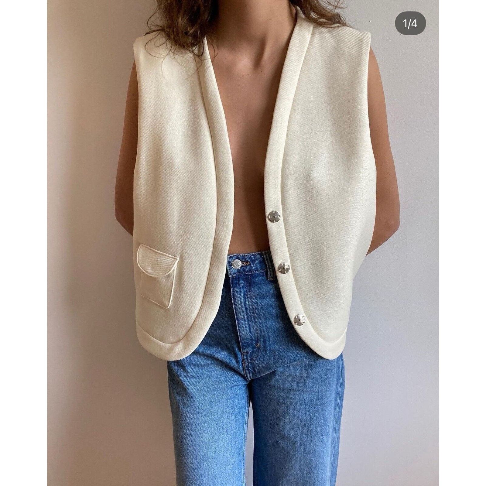 Other Jina Studio Wool Silk Cream V Snap Vest Handmade France S Size S / US 4 / IT 40 - 1 Thumbnail