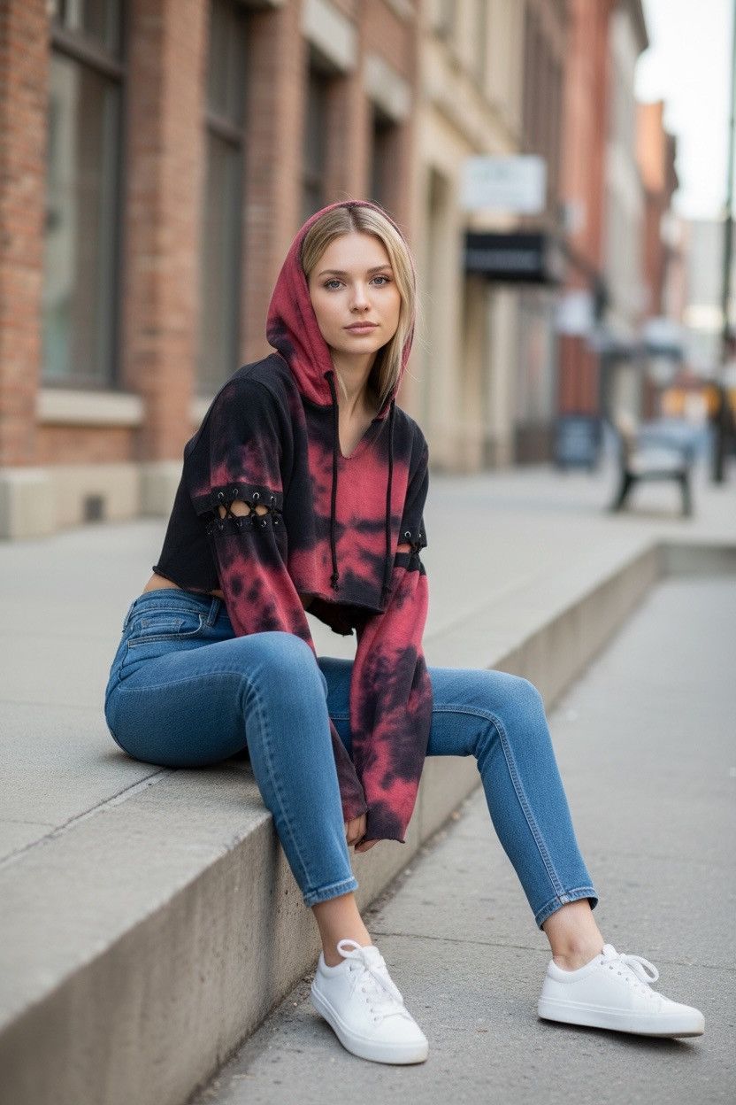 Japanese Brand Midnight Hour Tie Dye Crop Hoodie (162) Size XS / US 0-2 / IT 36-38 - 1 Thumbnail