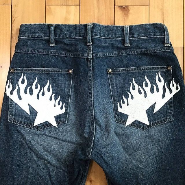 Bape × Nigo Fire BAPE STA Denim Shorts a bathing ape flame NIGO ★size S Size US 30 / EU 46 - 3 Thumbnail