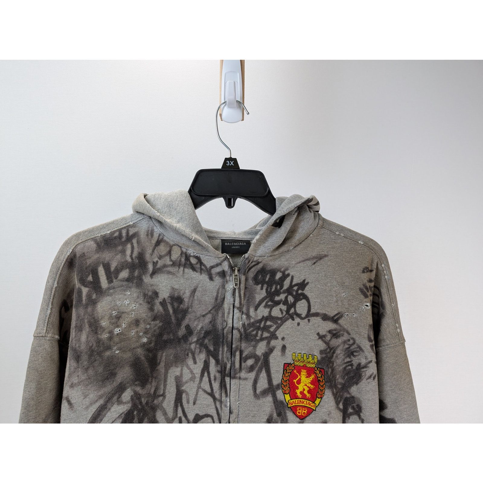 Balenciaga o1rshd1 Medium Fit Zip-Up Hoodie 1300 in Heather Grey Size US XS / EU 42 / 0 - 2 Thumbnail