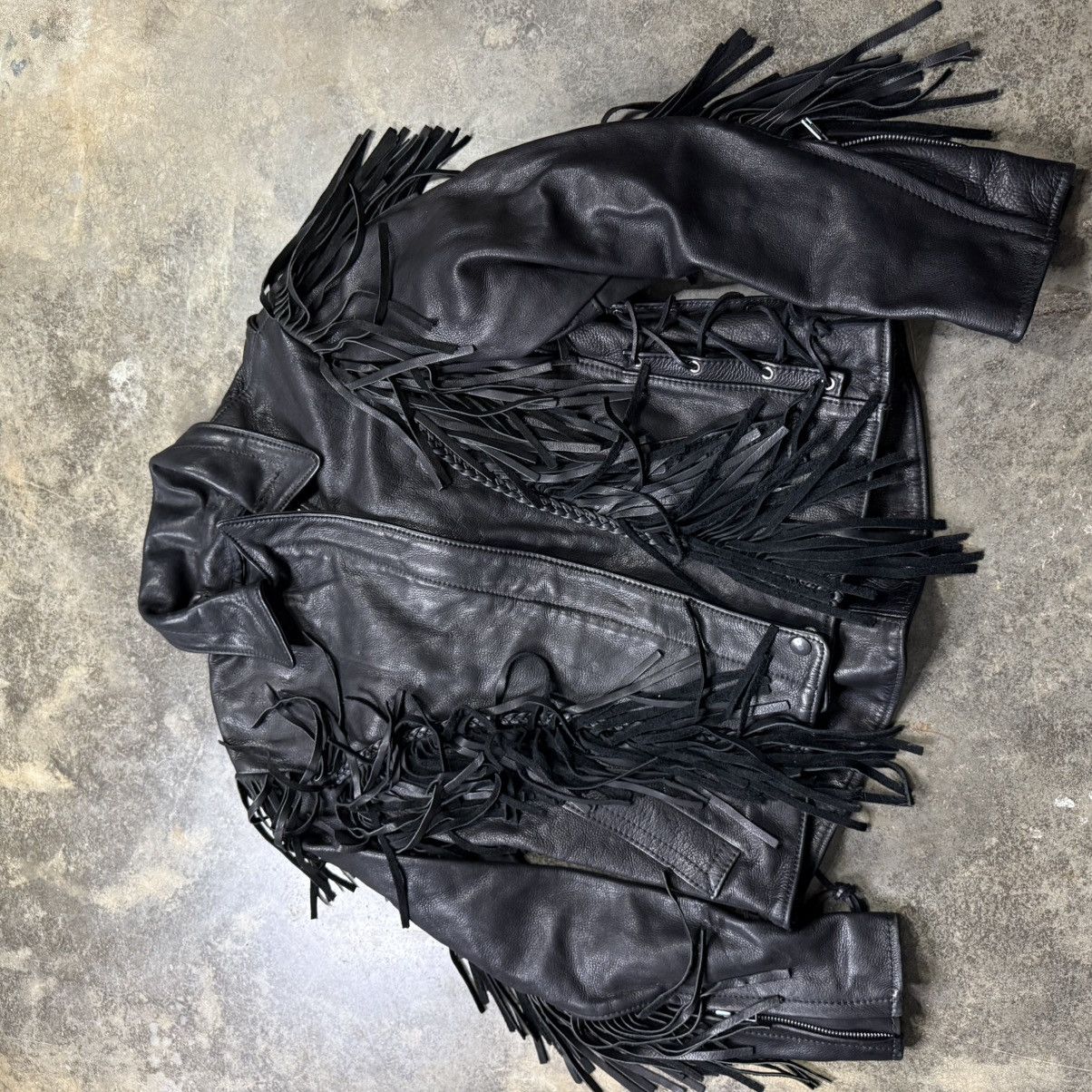 Vintage vintage black leather fitted zip up tassel fringe jacket Size US S / EU 44-46 / 1 - 3 Thumbnail