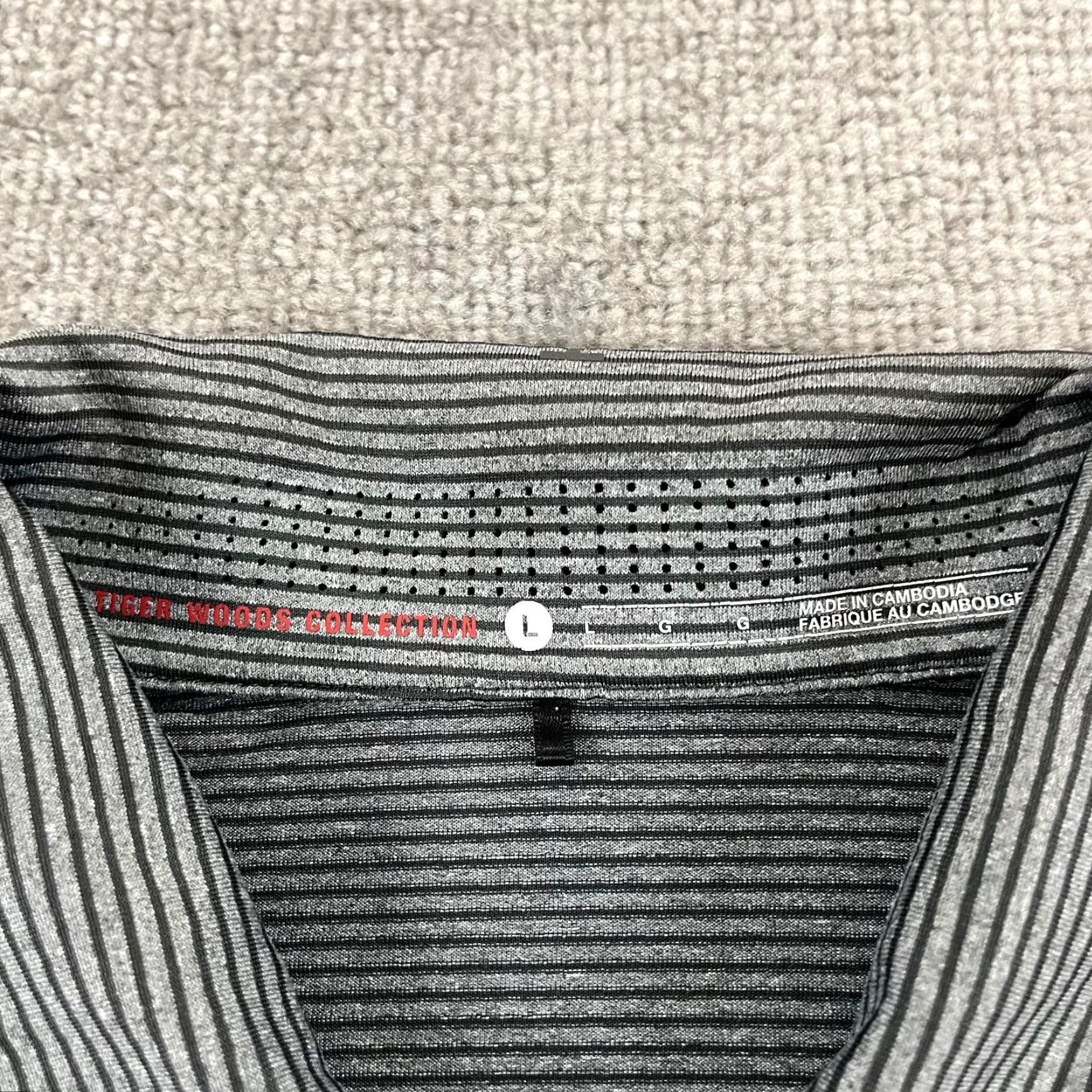 Nike Nike Tiger Woods Polo Shirt Mens Large Gray Striped Snap Collar Golf Stretch S/S Size US L / EU 52-54 / 3 - 3 Thumbnail