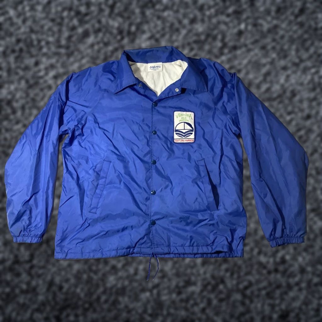 Vintage VINTAGE Nylons Jacket Mens Large Blue Windbreaker Navy Ventura Isle Marina Coach Harbor Patch Nautical Sailboat Embroidered Logo Snap Front Size US L / EU 52-54 / 3 - 1 Thumbnail