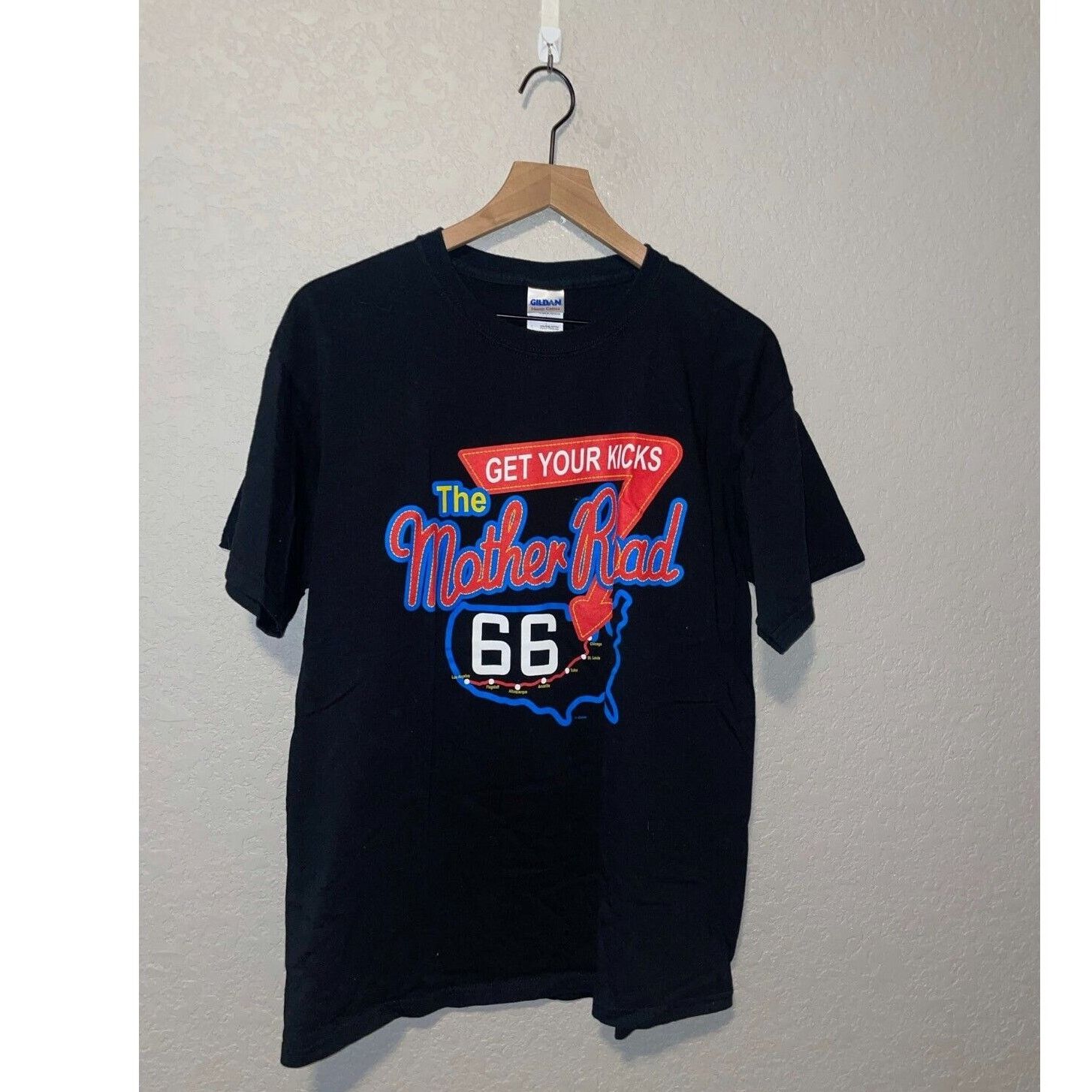Gildan Route 66 Shirt Get Your Kicks Mother Road USA Black L Tee Size US L / EU 52-54 / 3 - 1 Thumbnail
