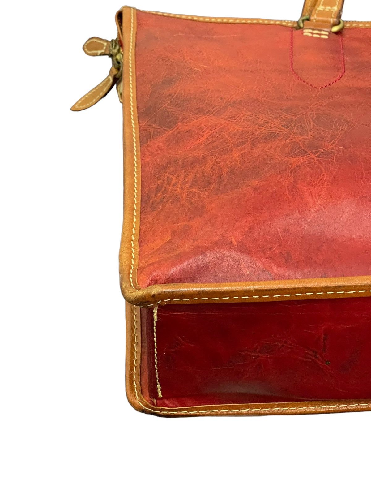 Japanese Brand Full Leather Patina Red Deux Moncx Artisan Made Hand Bag 4🟩 Size ONE SIZE - 14 Thumbnail