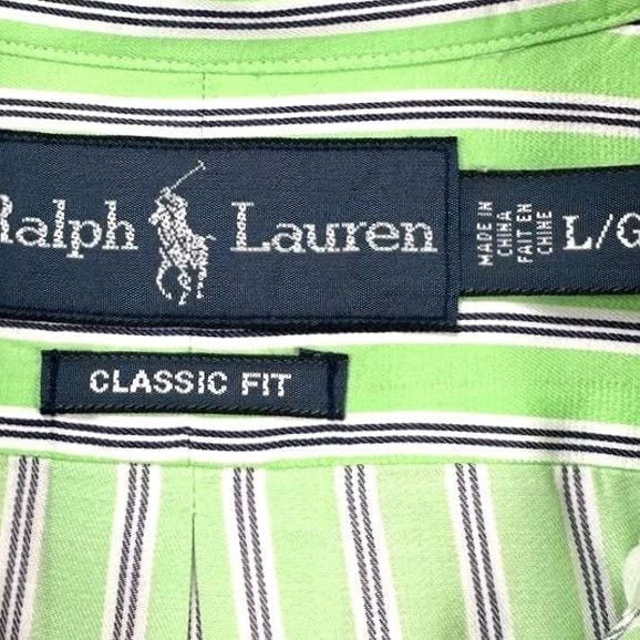 Ralph Lauren Ralph Lauren Button Down Shirt Adult Large Green Black Striped Classic Fit Mens Size US L / EU 52-54 / 3 - 5 Thumbnail